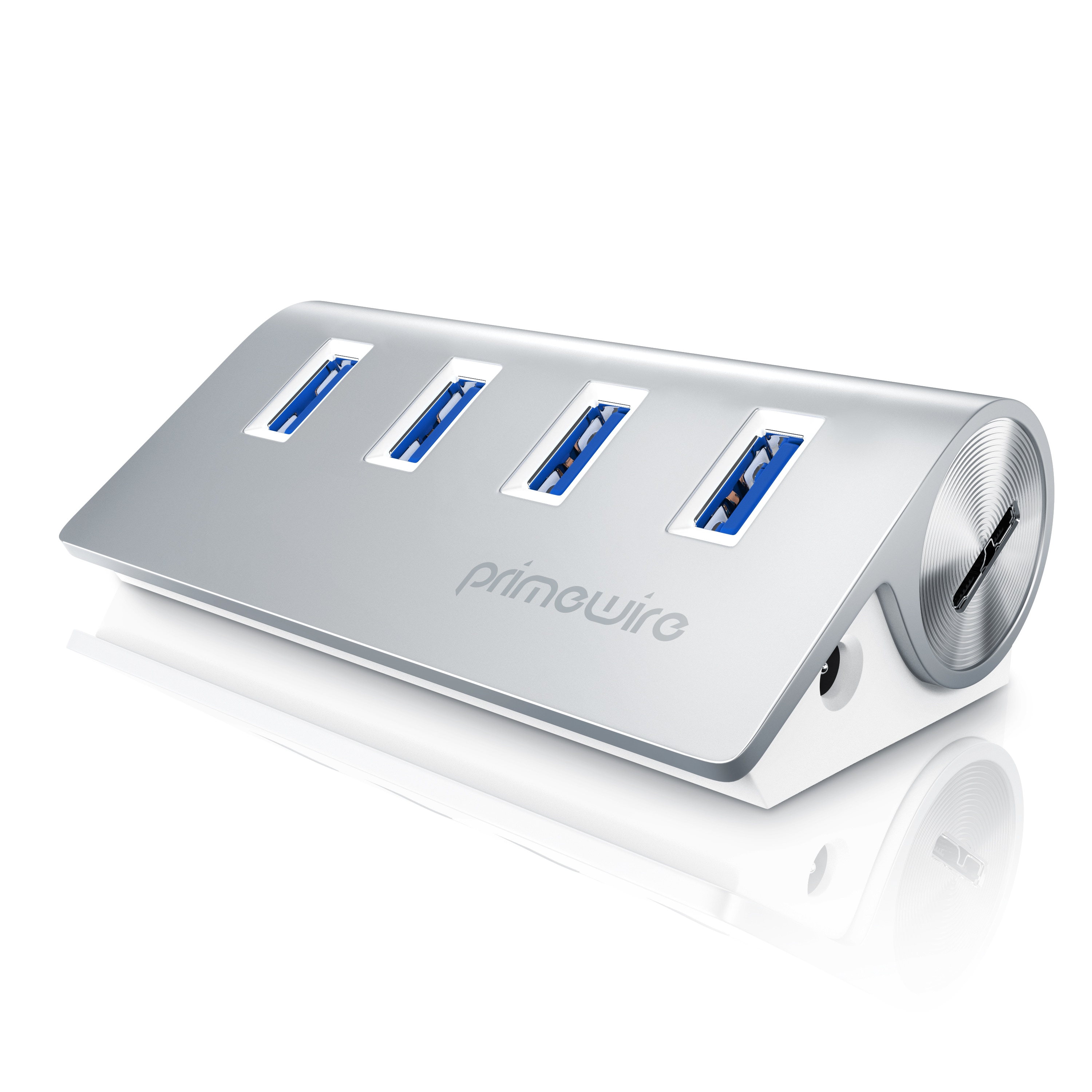 Primewire USB-Adapter 1&times; USB Typ A Stecker zu 4 x USB 3.2 Gen2 Buchse, 4 Port USB 3.2 Gen2 Hub Aktiv Verteiler mit Netzteil, Alugeh&auml;use - Bild 1