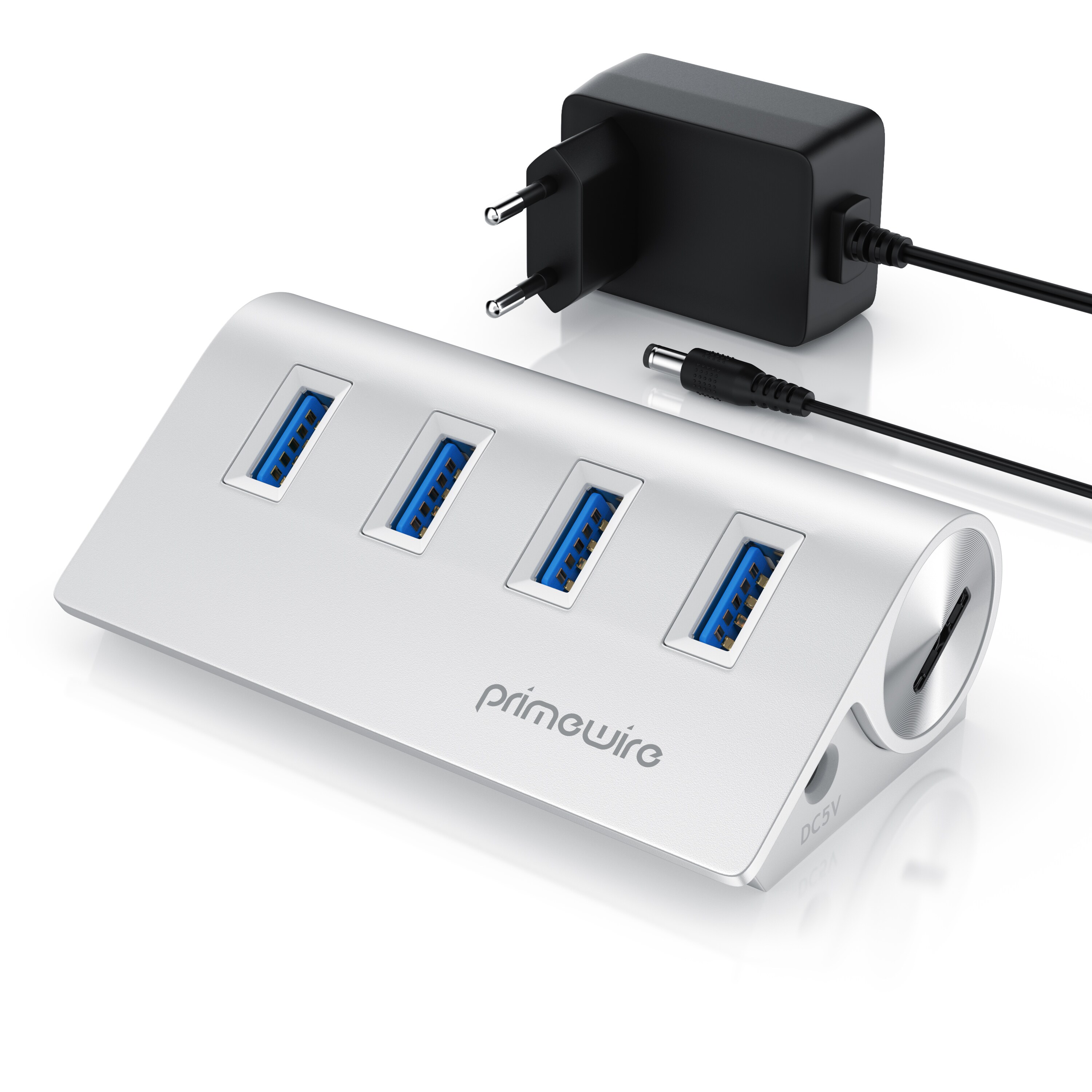 Primewire - USB 3.2 Gen2 Hub aktiv inkl. Netzteil - 4 Port Hub/Verteiler - f&uuml;r Notebook, Laptop, PC, kompatibel mit iMac, MacBook (Air, Pro, Mini) - Bild 1