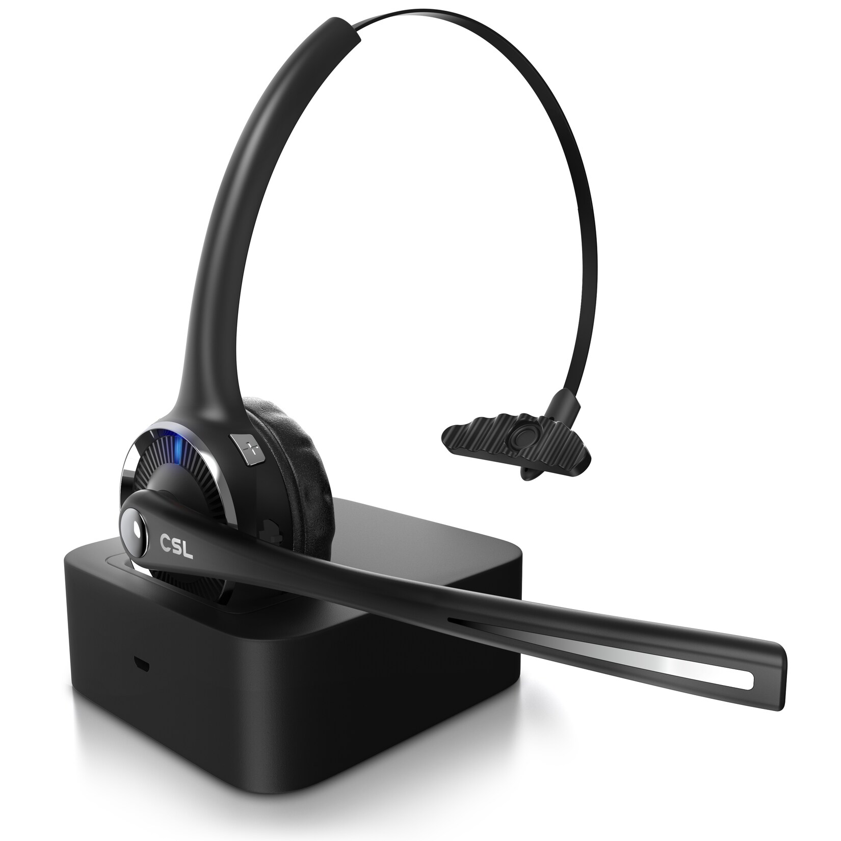 CSL Mono Bluetooth Headset mit Ladestation, Kopfhörer mit flexiblem Mikrofon, Multipoint, kabellos, leicht, freisprechen, Chat Callcenter Meeting | 04062861808511