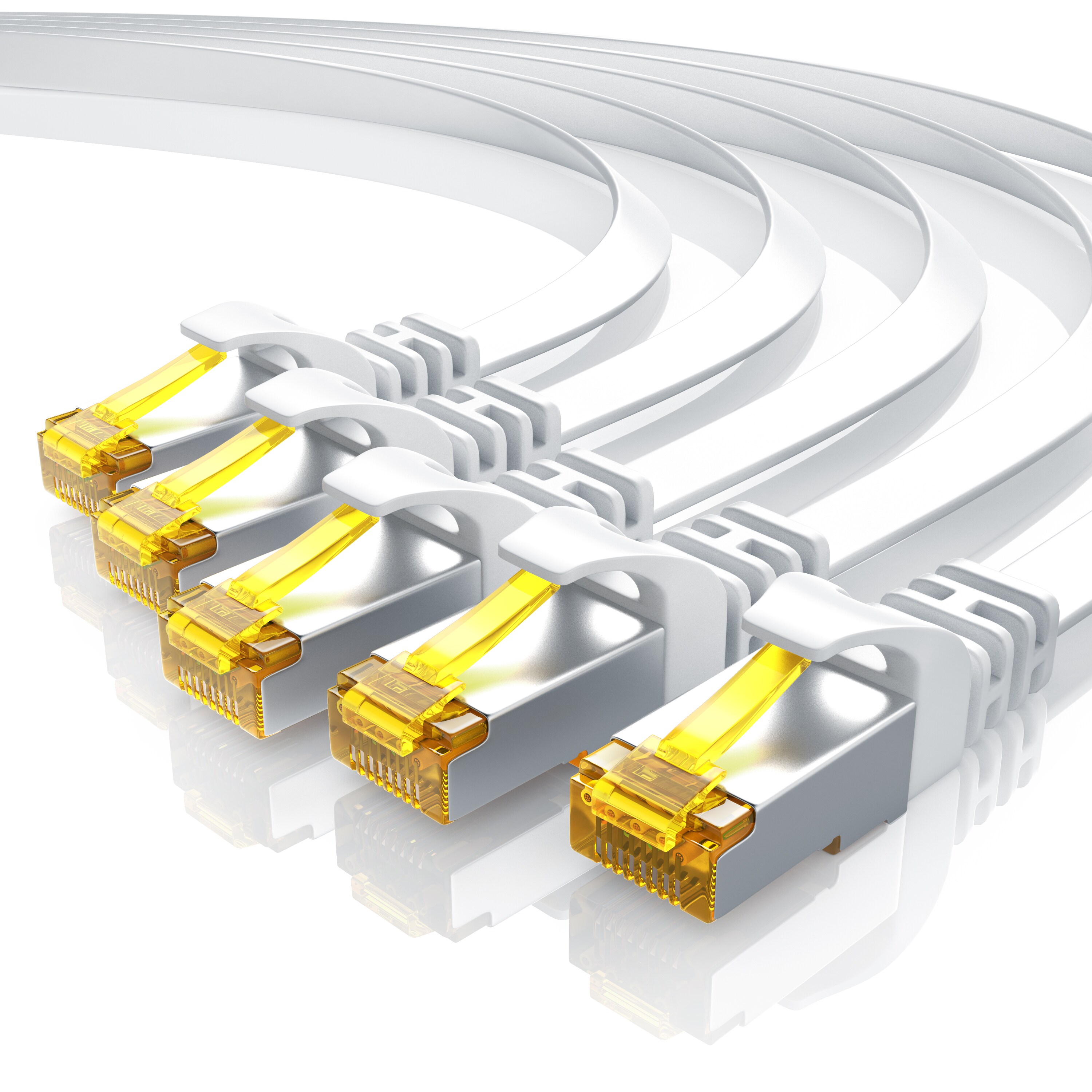 Primewire 5x LAN-Kabel CAT.7, RJ-45 (Ethernet), CAT 7 Flachband U/FTP Gigabit Netzwerkkabel 10 Gbit/s Patchkabel - 1m - Bild 1