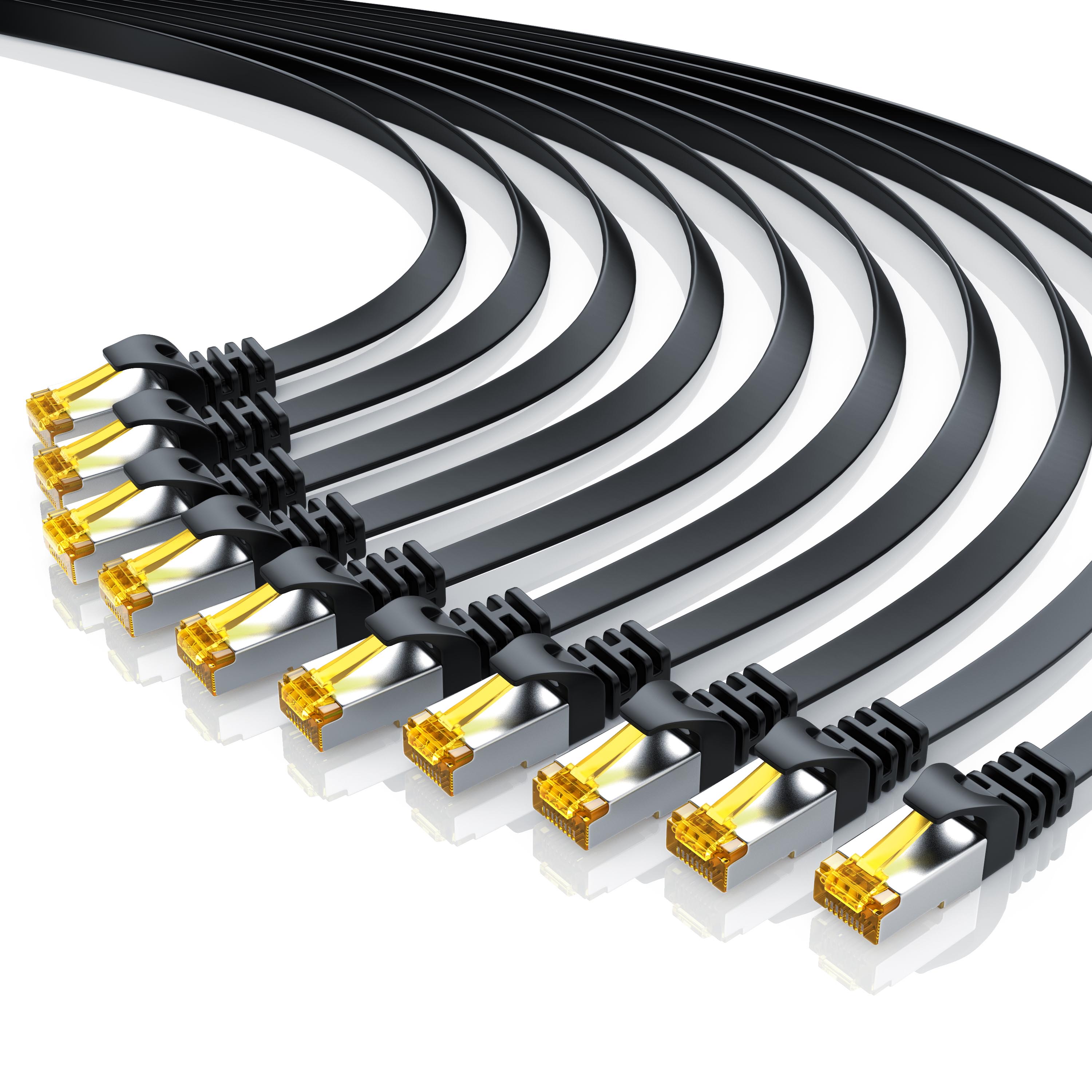 Primewire 10x LAN-Kabel CAT.7, RJ-45 (Ethernet), CAT 7 Flachband U/FTP Gigabit Netzwerkkabel 10 Gbit/s Patchkabel - 1m - Bild 1