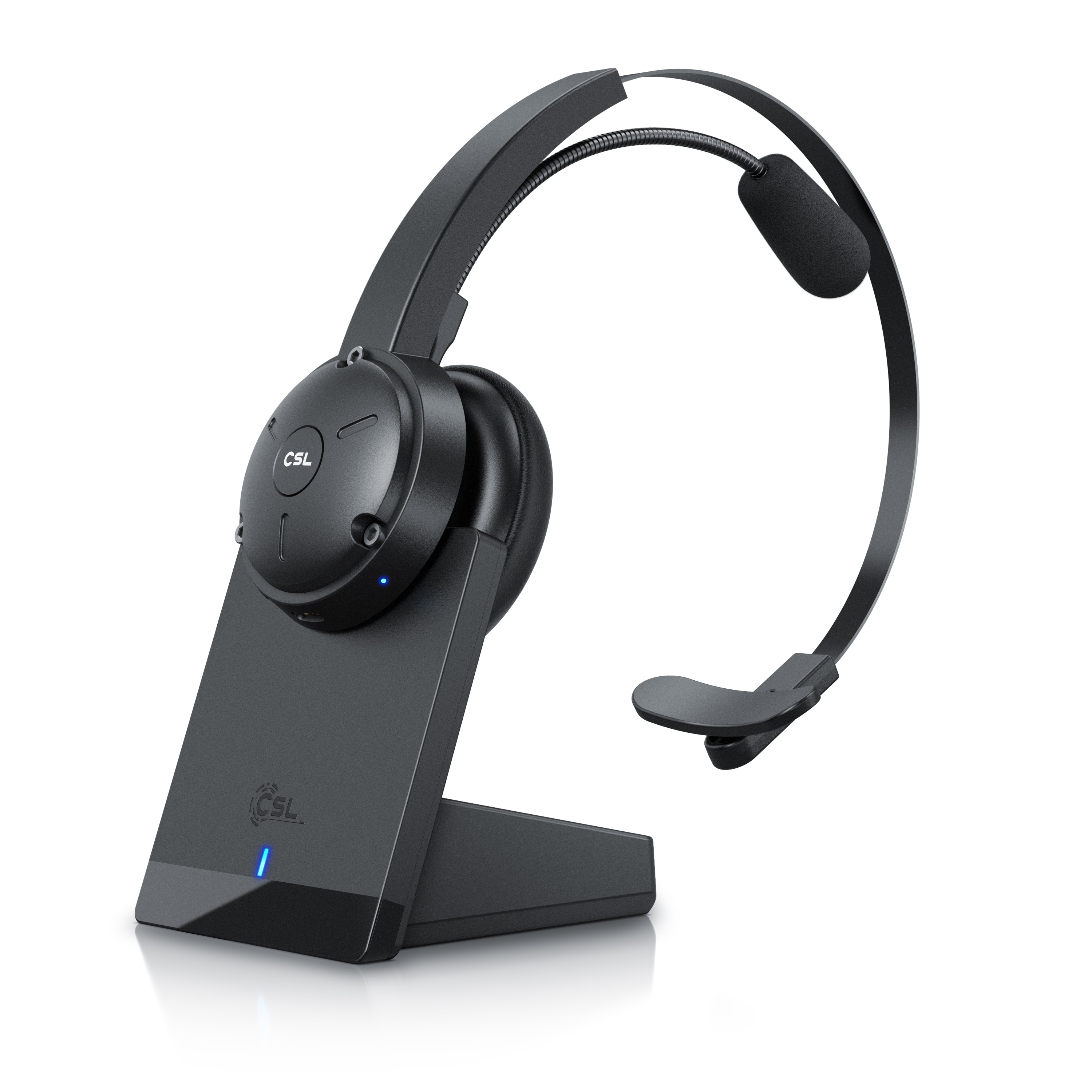 CSL Bluetooth 5.0 Headset mit Ladestation - Kopfh&ouml;rer mit flexiblem Mikrofon - Multipoint - kabellos - leicht - freisprechen - f&uuml;r Auto und LKW - Bild 1