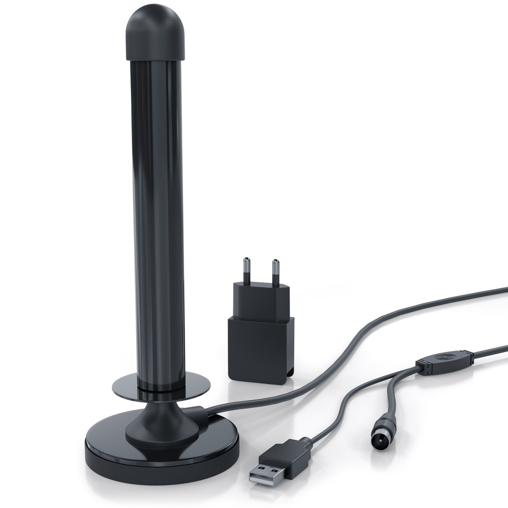 Aplic DVB-T2 HD Antenne aktiv – Digitale HDTV Stabantenne Zimmerantenne Verstärkerantenne – 4 m Kabel USB und Koaxialstecker inkl. USB Netzteil | 04061474006697