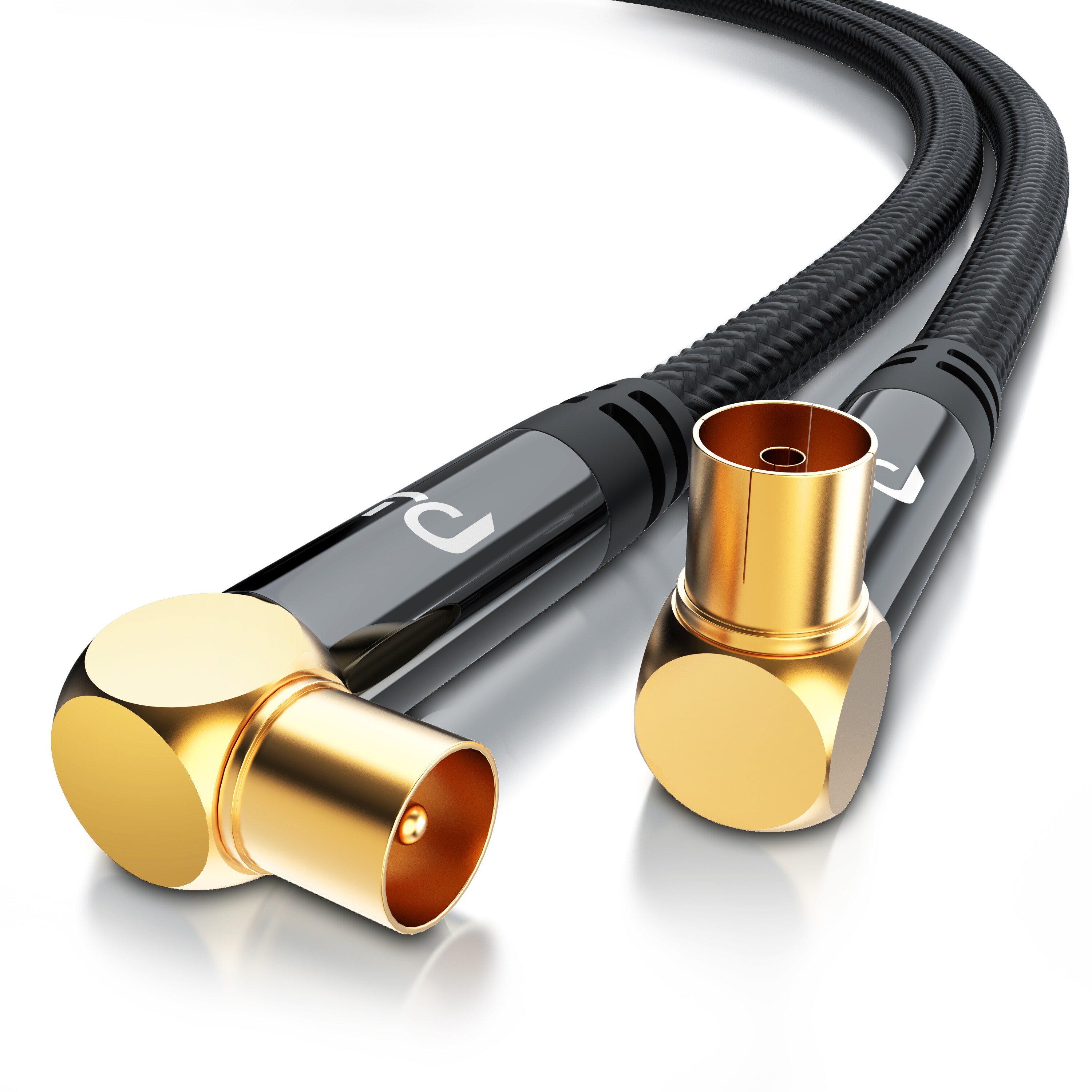 Primewire HDTV Antennenkabel gewinkelt mit Braiding - 2-fach Schirmung - Stoffummantelung - 75 Ohm / 135 dB - 5 m - Bild 1