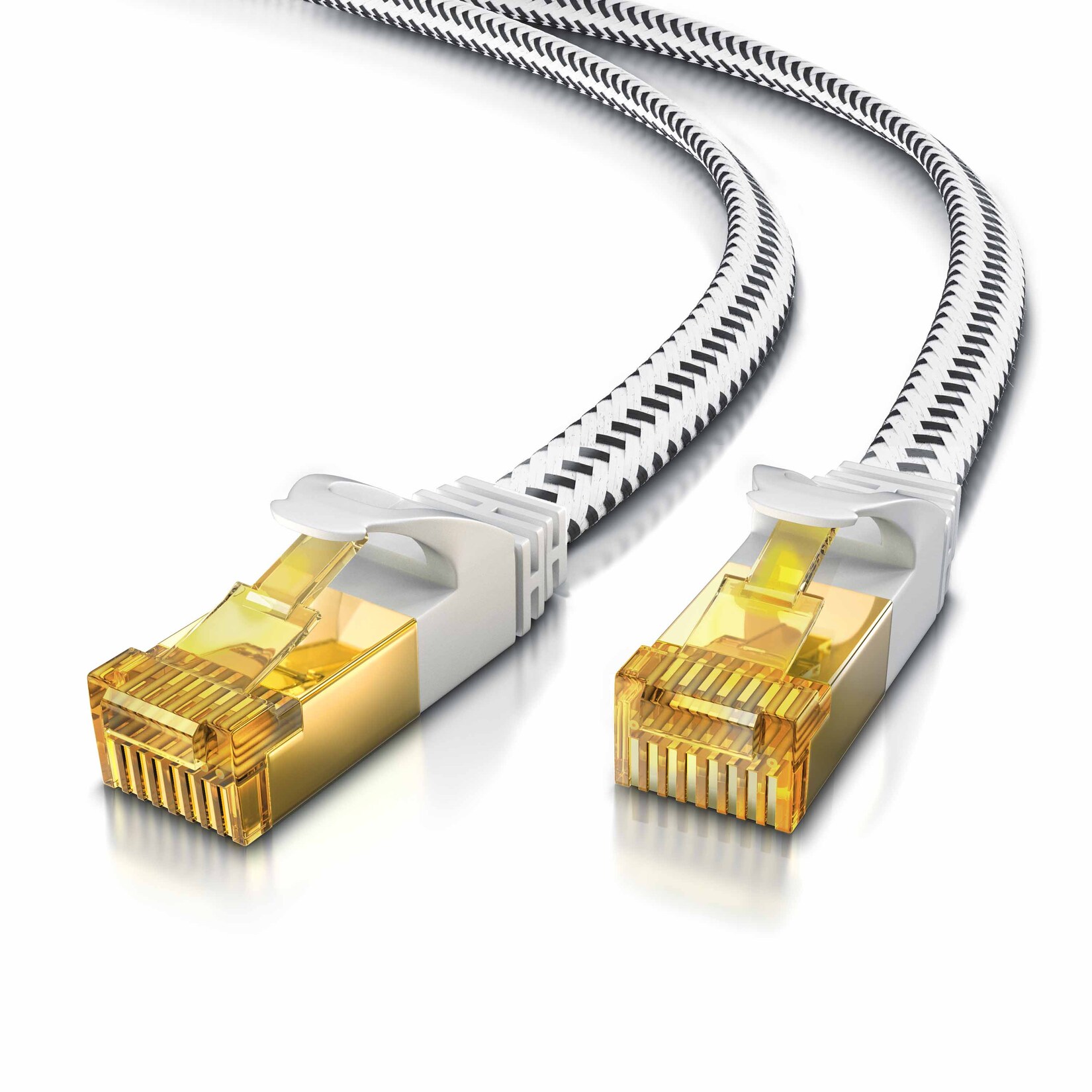 Primewire Flachbandpatchkabel CAT 7 mit Baumwollummantelung – Gigabit Ethernet LAN Kabel – 10 Gbit/s – U/FTP PIMF Schirmung – Netzwerkkabel – 30m | 04062861010211