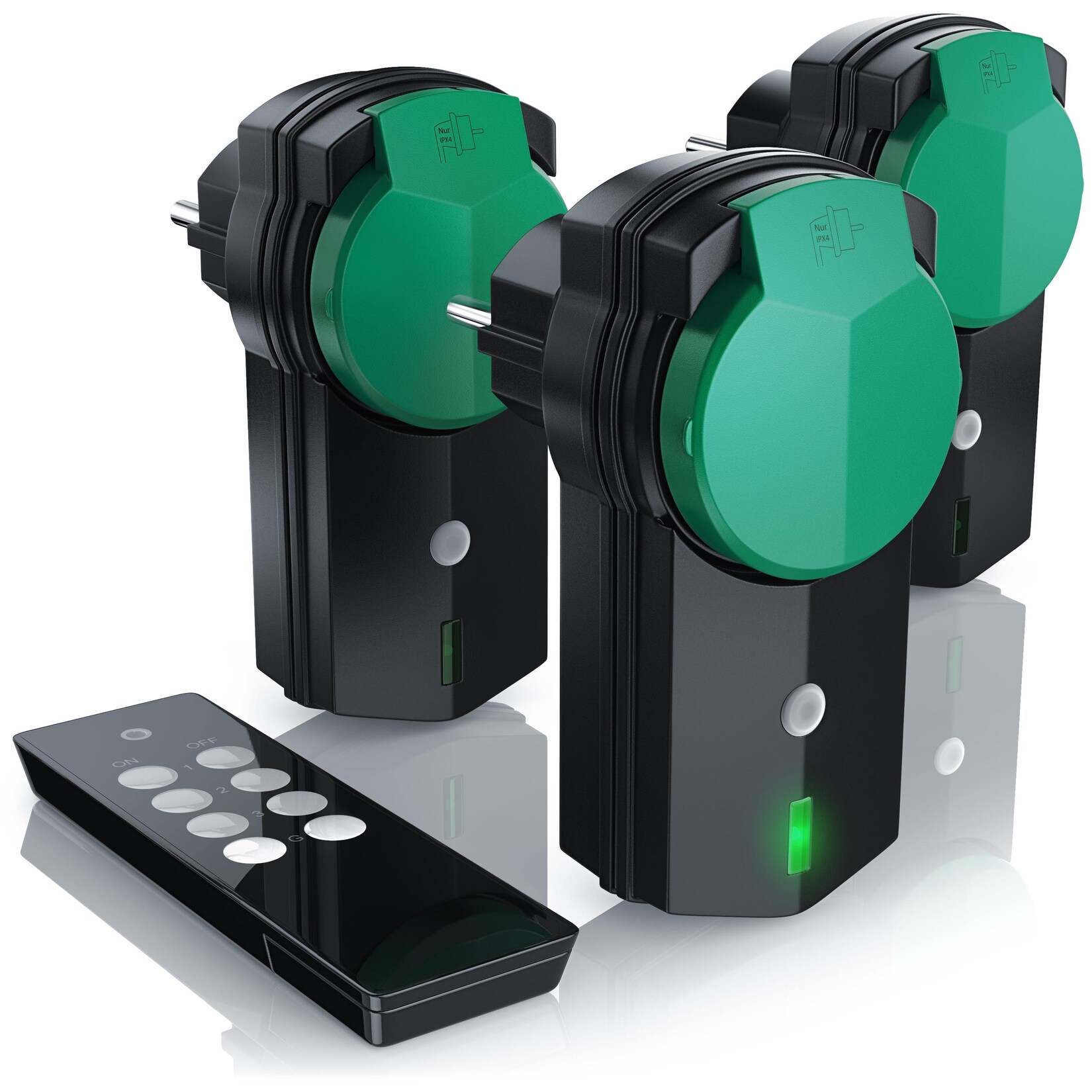 BEARWARE Außenbereich Funksteckdosen Set mit Fernbedienung – 3x Outdoor Funkschalter Steckdosen | 04251259180326