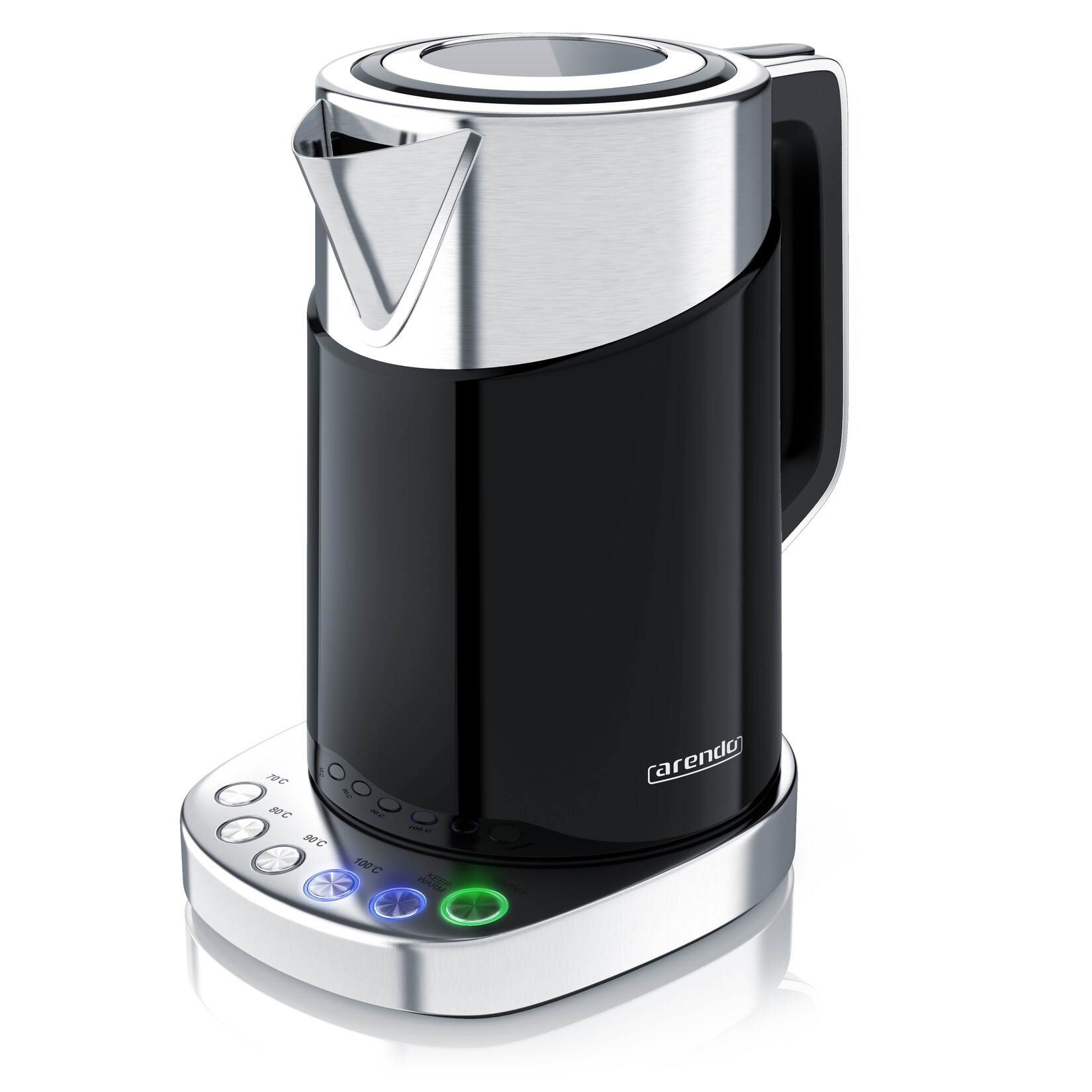 Arendo Wasserkocher 1,7 l, 3000 W, Edelstahl, Schnellkoch Funktion, Temperatureinstellung 70° C – 100° C | 04061474005607