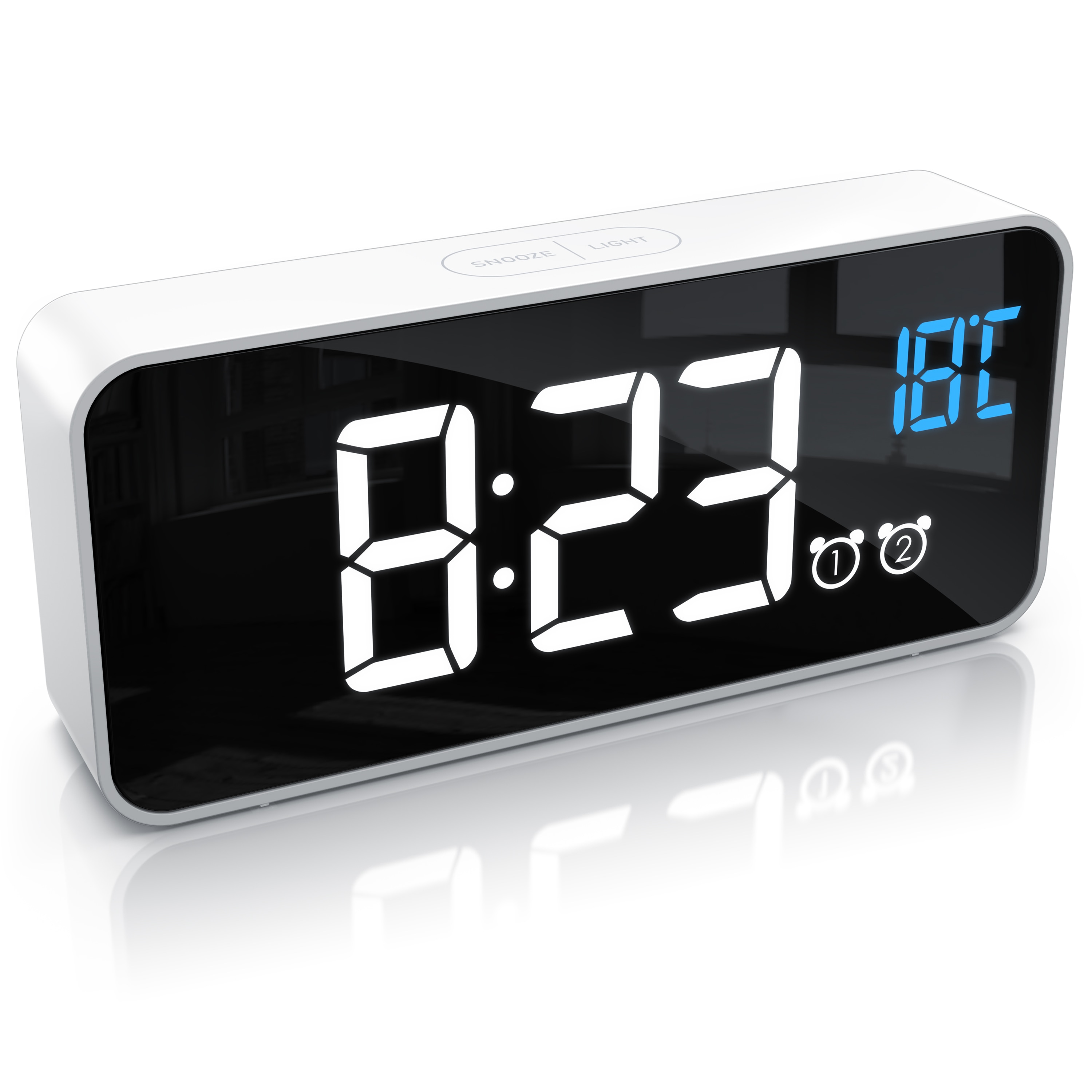 BEARWARE digitaler Wecker mit Netzteil und extra gro&szlig;em 2200 mAh Akku - Musikwecker Reisewecker - 13 Songs und Klingelt&ouml;ne - Temperaturanzeige - Bild 1