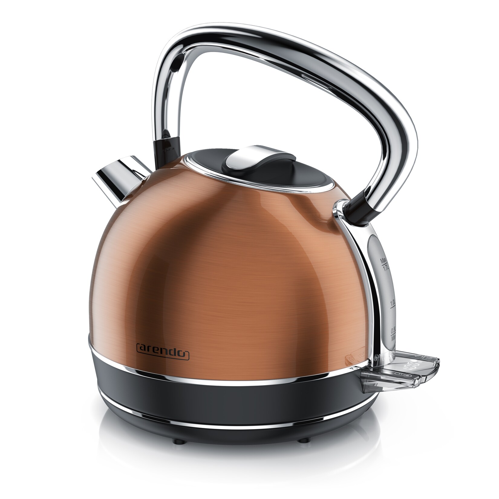 Arendo Wasserkocher mit Temperatureinstellung, 1,7 l, 2200 W, Edelstahl Retro Style Vintage, Überhitzung & Trockenkochschutz, kupfer