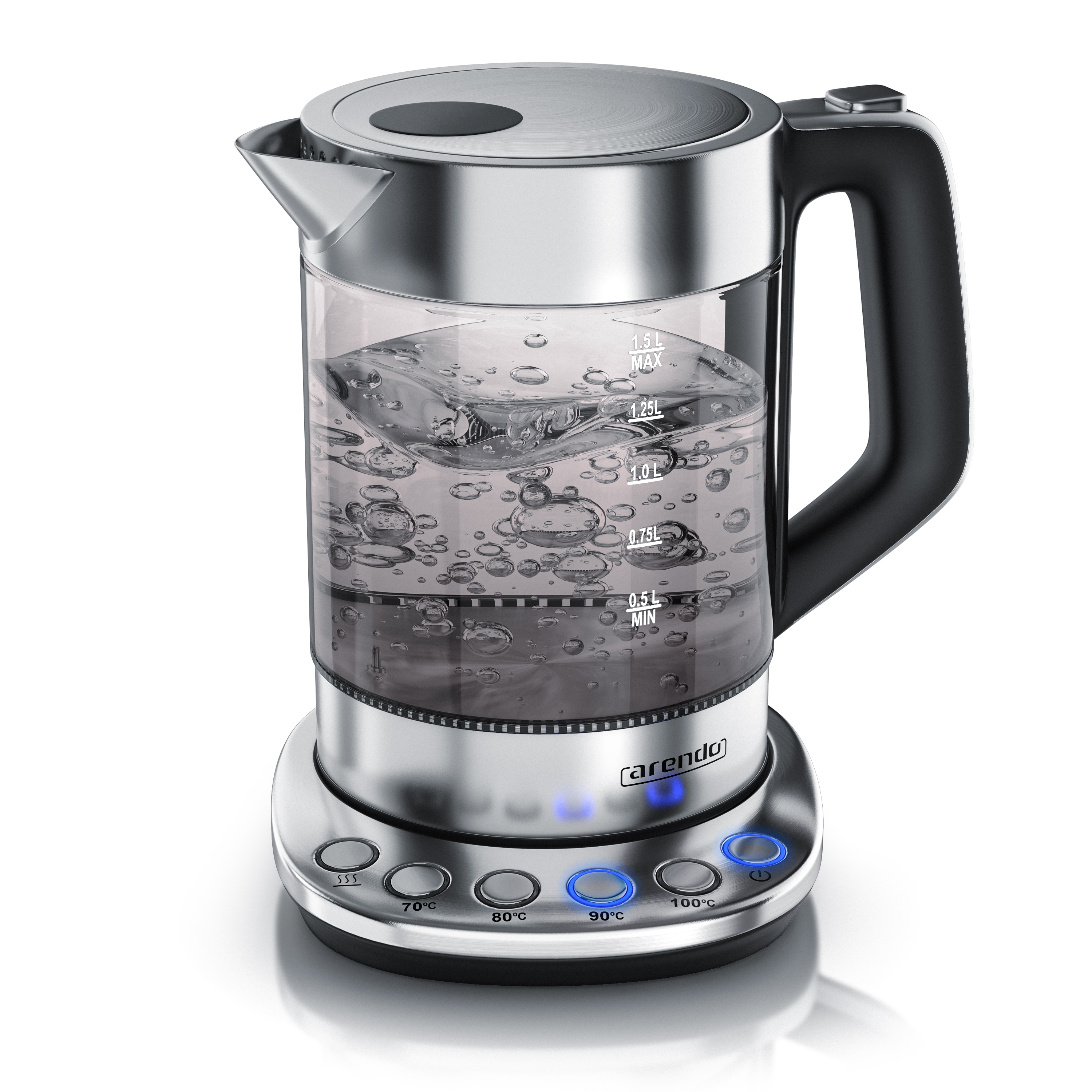 Arendo Wasserkocher 1,5 l, 2200 W, Edelstahl Glas, mit Basisstation & Temperatureinstellung 70&deg;C - 100&deg;C - Bild 1