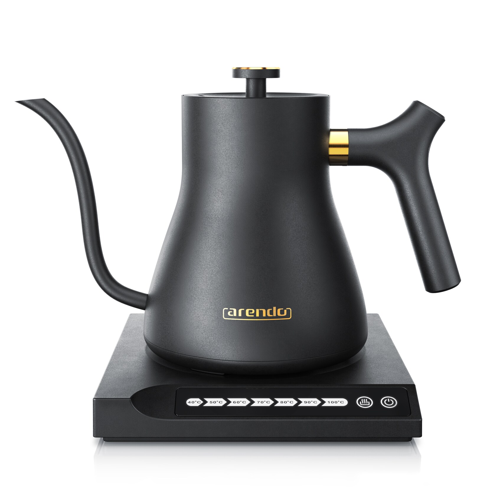 Arendo Edelstahl Wasserkocher mit Temperatureinstellung, 40° bis 100°, Warmhaltefunktion, Zwischenmessungen, 0,5 Liter, asiatisches Design | 04062861842539
