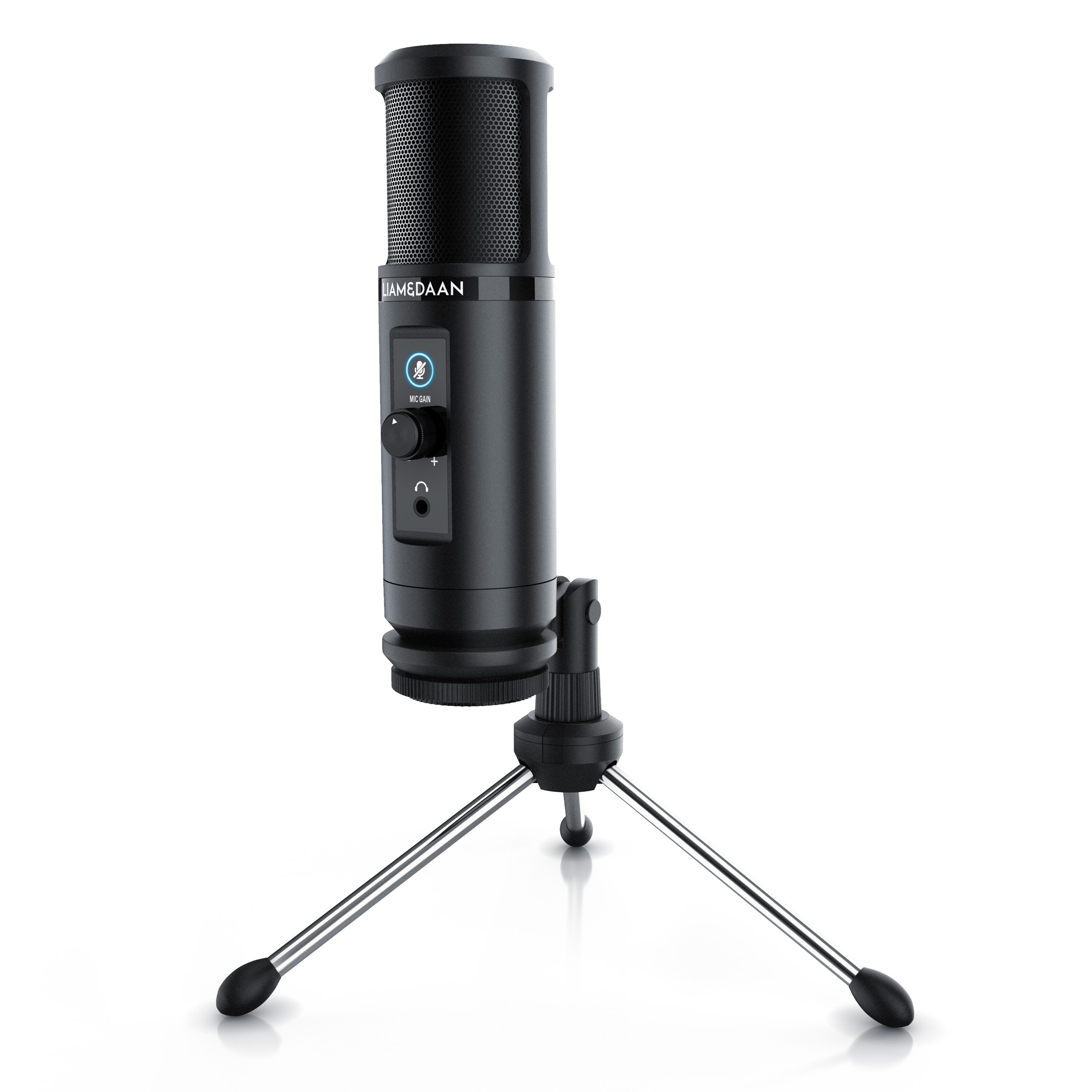 LIAM&DAAN Podcast Mikrofon mit Monitorfunktion & Dreibeinstativ 192 kHz - 20 Hz bis 20 kHz - Bild 1