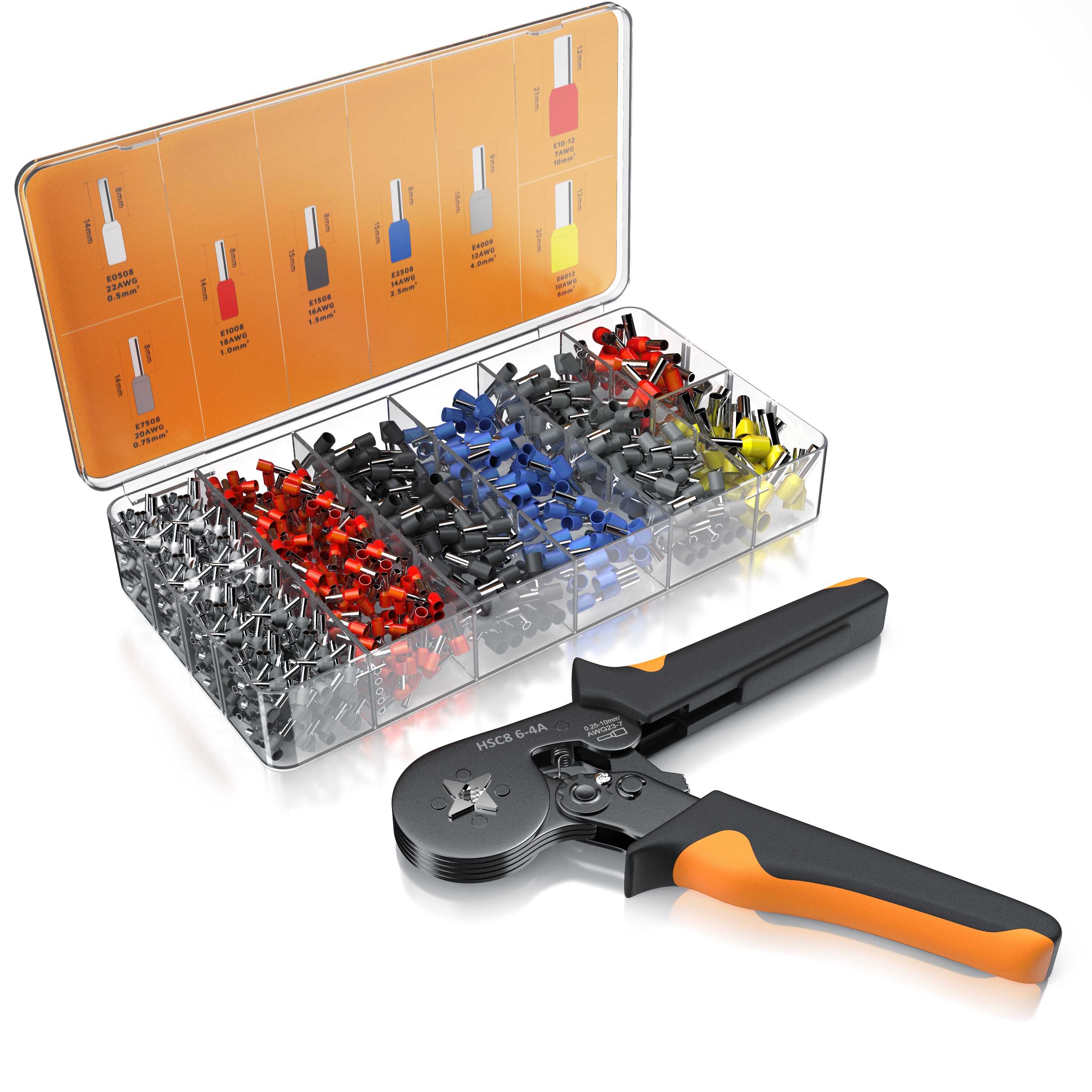 Brandson Crimpzange inkl. 1200 Aderendh&uuml;lsen- Set - Profi Isolierh&uuml;lsen Sortiment - Aderendh&uuml;lsenzange - 0,25 mm2-10mm2 - Bild 1