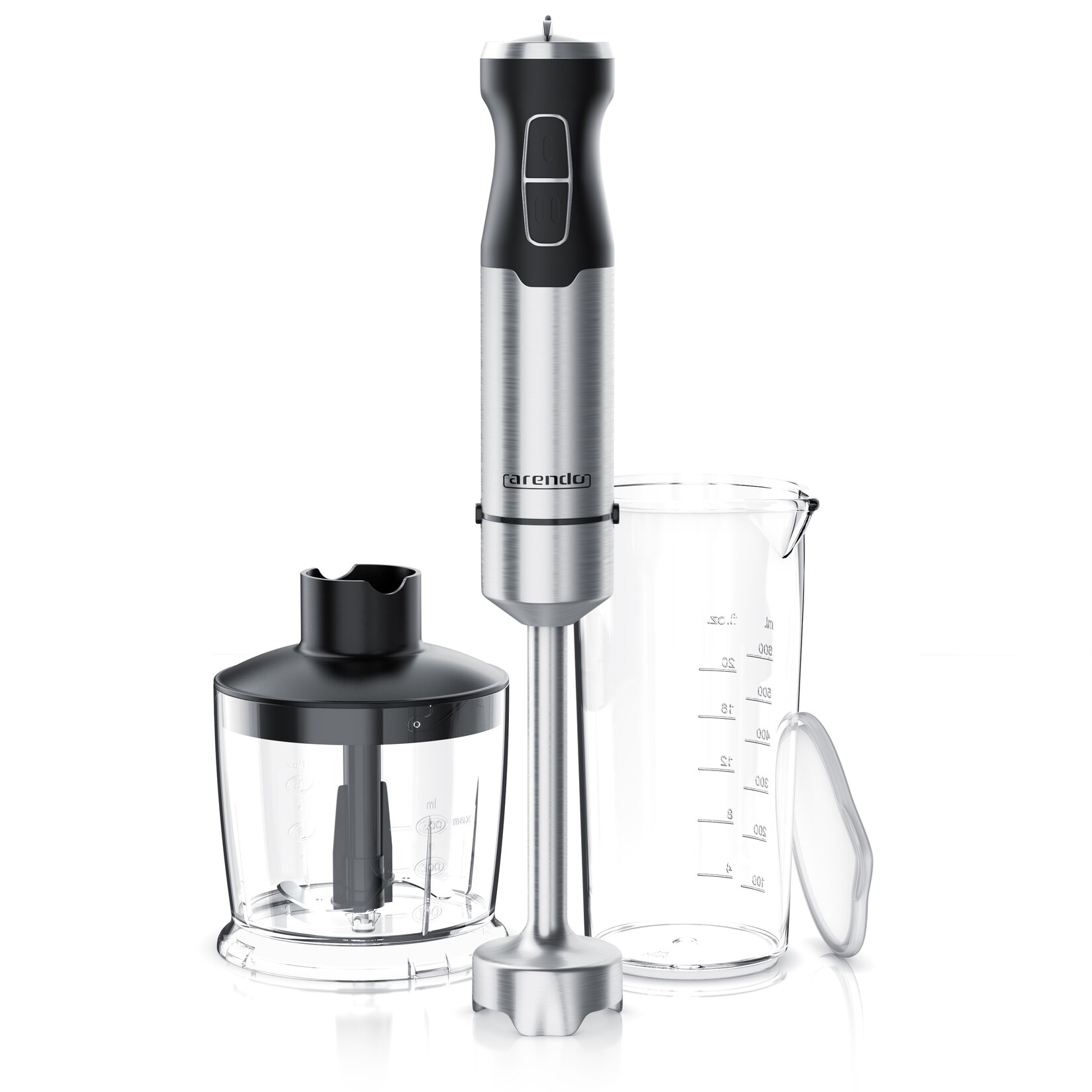 Edelstahl Stabmixer Set - vierflügeliges Messer - Pürierstab - Variabler Geschwindigkeitsregler