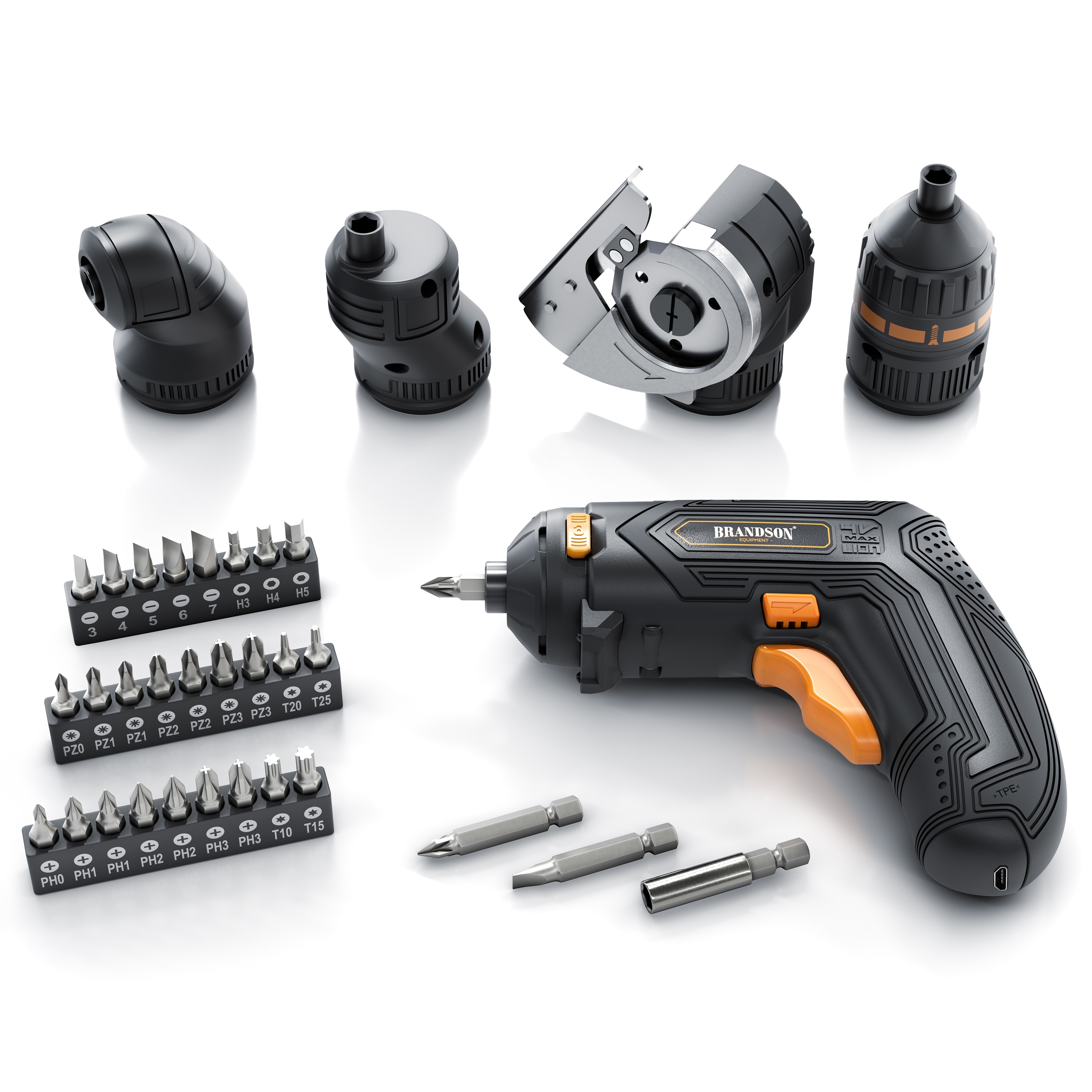 Brandson Akkuschrauber mit Drehmomentaufsatz Schneidaufsatz Winkelaufsatz Exzenteraufsatz 1,5 Ah Lithium Ionen Akku und umfangreichem Zubeh&ouml;r Bitset - Bild 1