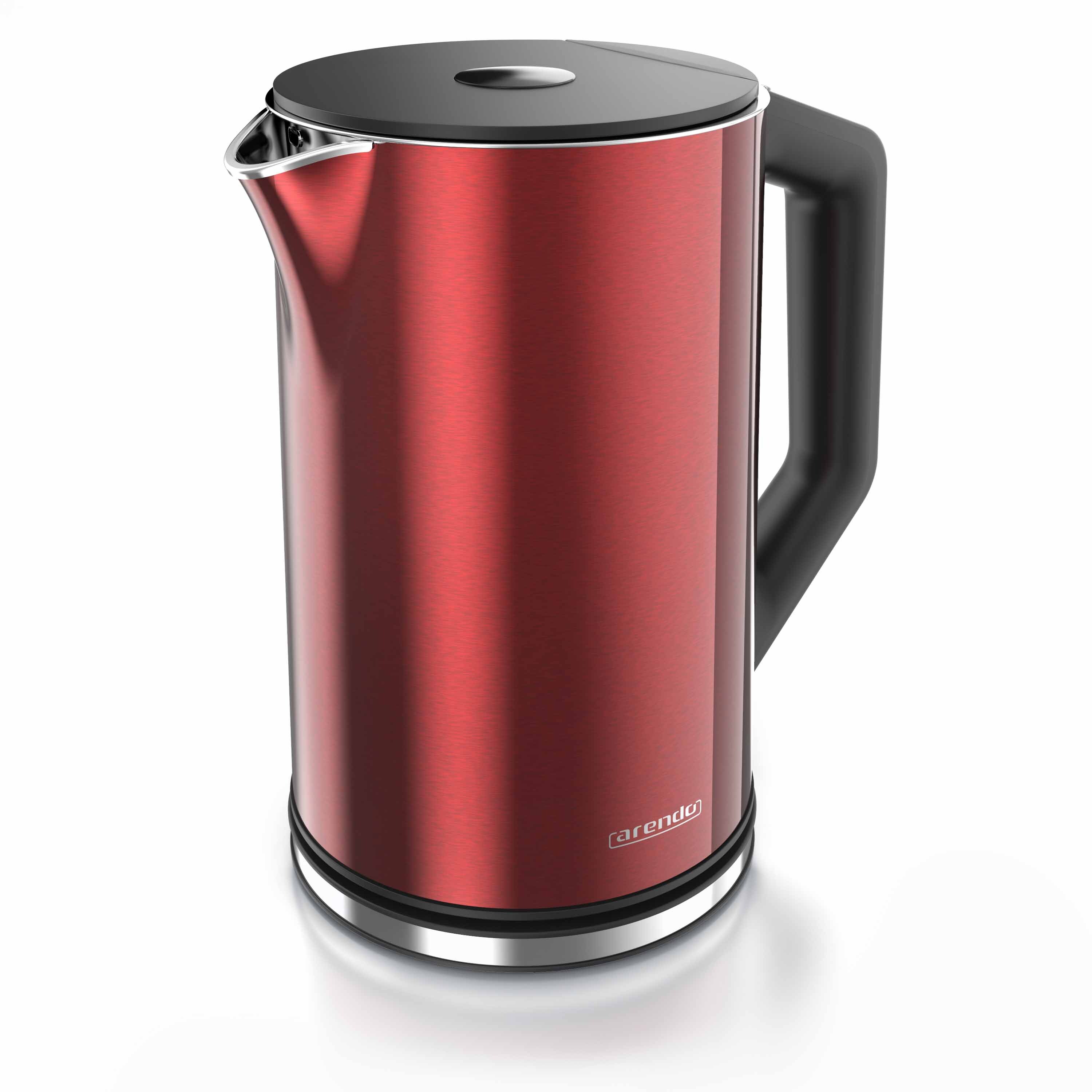Arendo Wasserkocher 1,5 l 2200 W, Edelstahl, Doppelwand, Temperaturwahl 40 - 100&deg;C mit Anzeige, rot - Bild 1