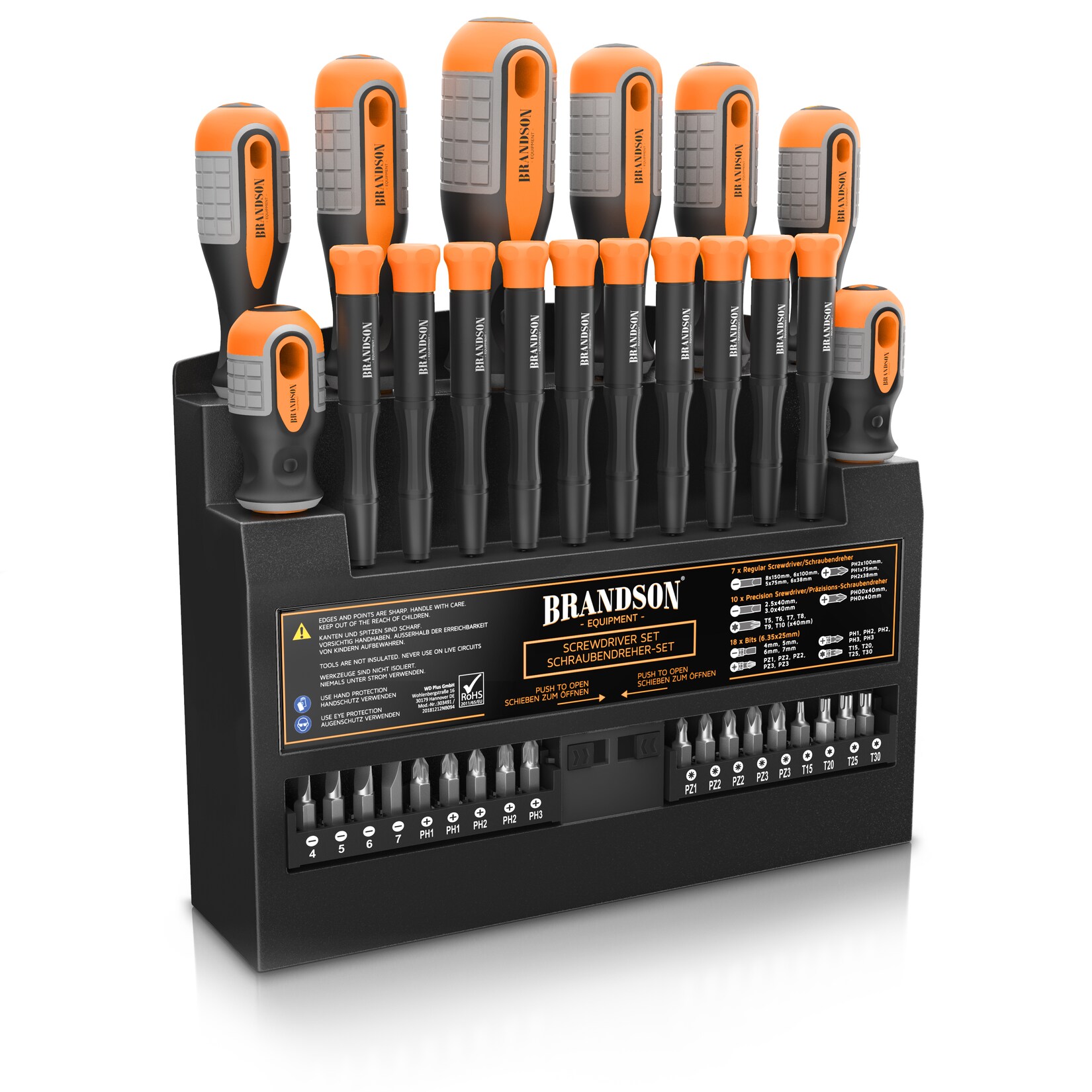 Brandson Schraubendreher Set 36 teilig – Chrom Vanadium – magnetisch – 18 Bits mit Bithalter – Schlitz und Kreuzschlitz Schraubendreher – Feinmechanik | 04061474006864