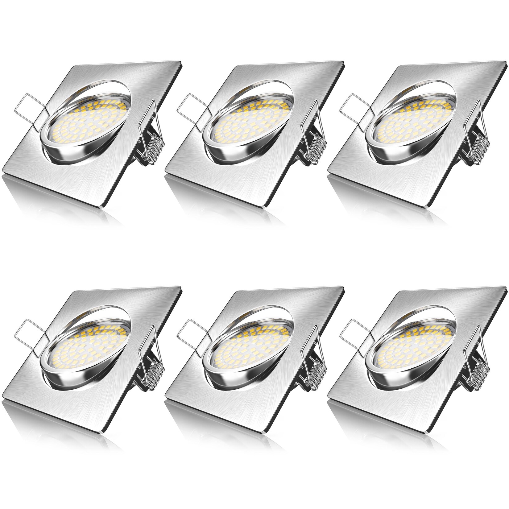 Brandson 6x LED Einbaustrahler in Edelstahl Optik, schwenkbarer Deckenspot mit 320 Lumen / Warmweiß | 04062861841327