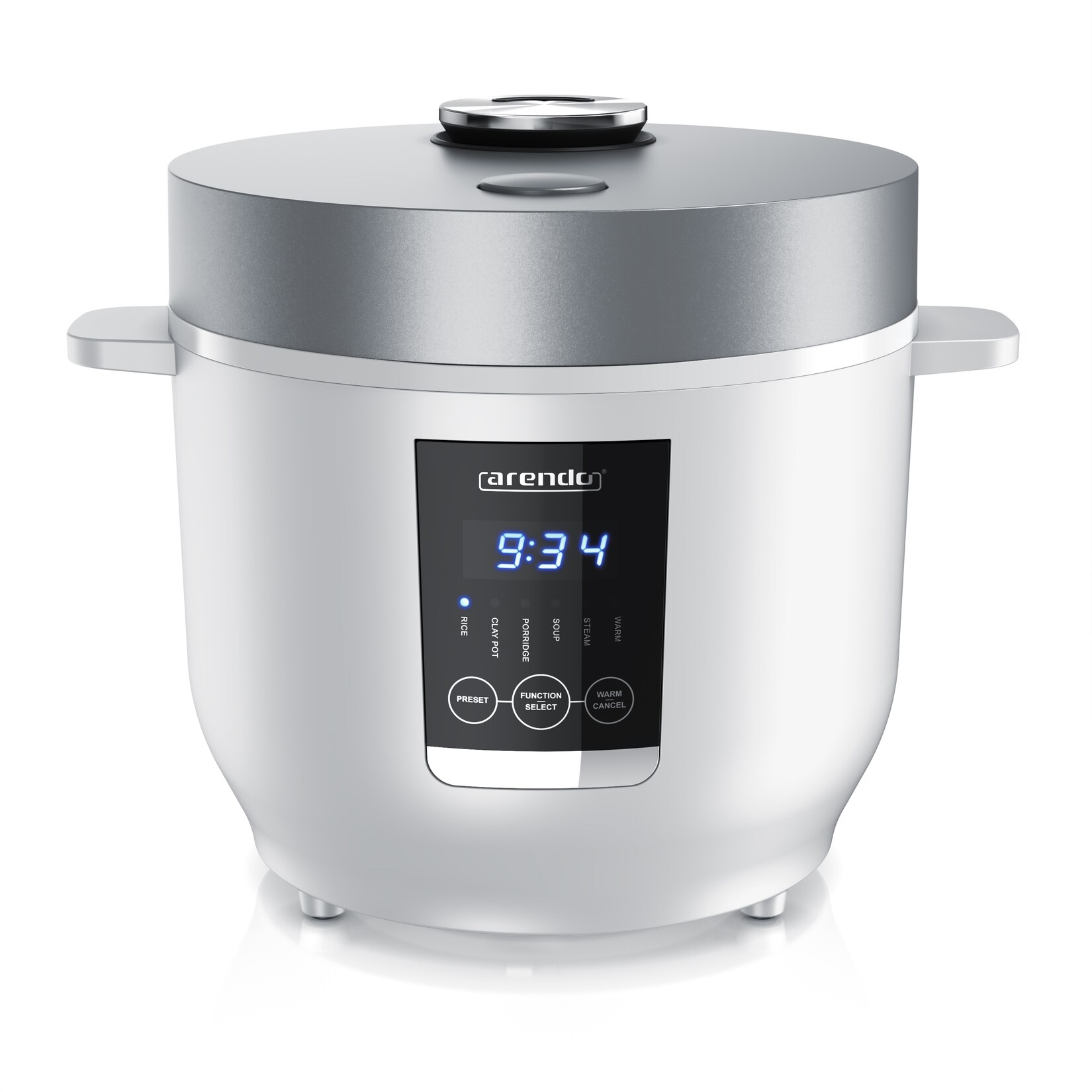 Digitaler Reiskocher mit 5 Programmen, 350W, 2 Liter, Timer- und Warmhaltefunktion, BPA-frei, inkl. Messbecher & Reislöffel, Weiß/Silber
