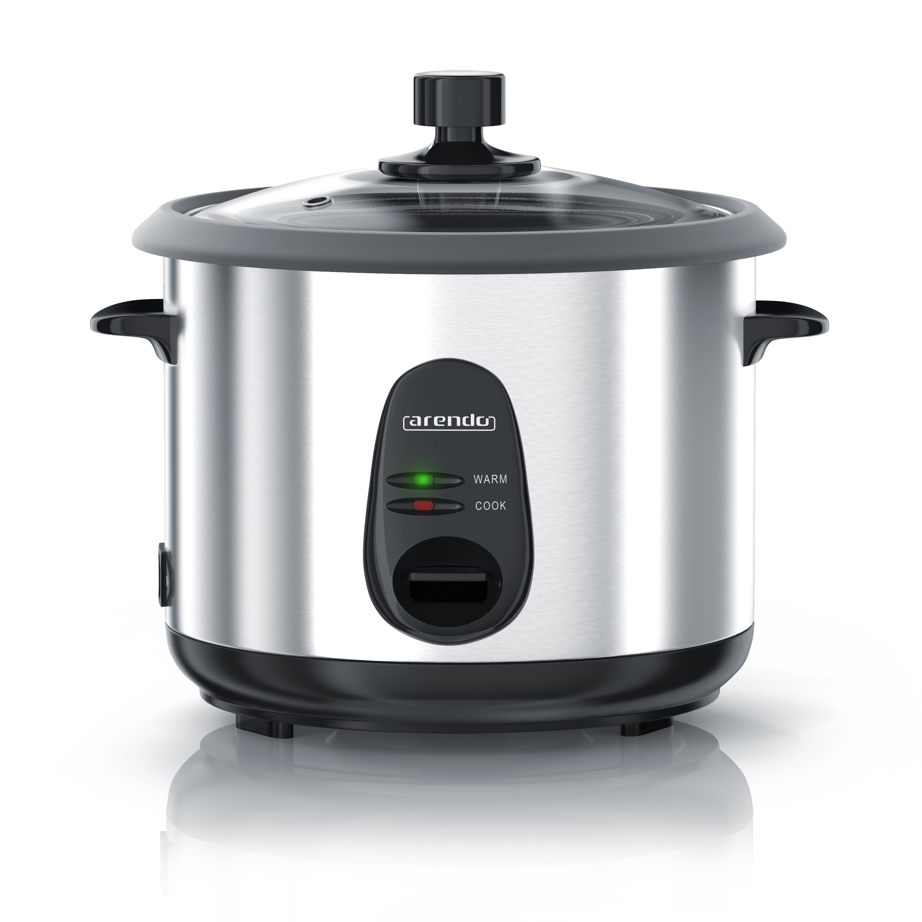 Arendo Reiskocher elektrisch mit Warmhaltefunktion, 500W, &Uuml;berhitzungsschutz, Dampfgaraufsatz, EDO, 1,5 Liter, Silber - Bild 1