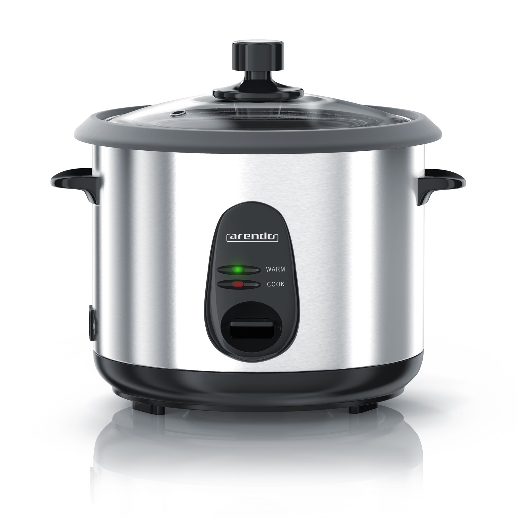 Arendo Reiskocher elektrisch mit Warmhaltefunktion, 500W, Überhitzungsschutz, Dampfgaraufsatz, EDO, 1,5 Liter, Silber | 04251259150084