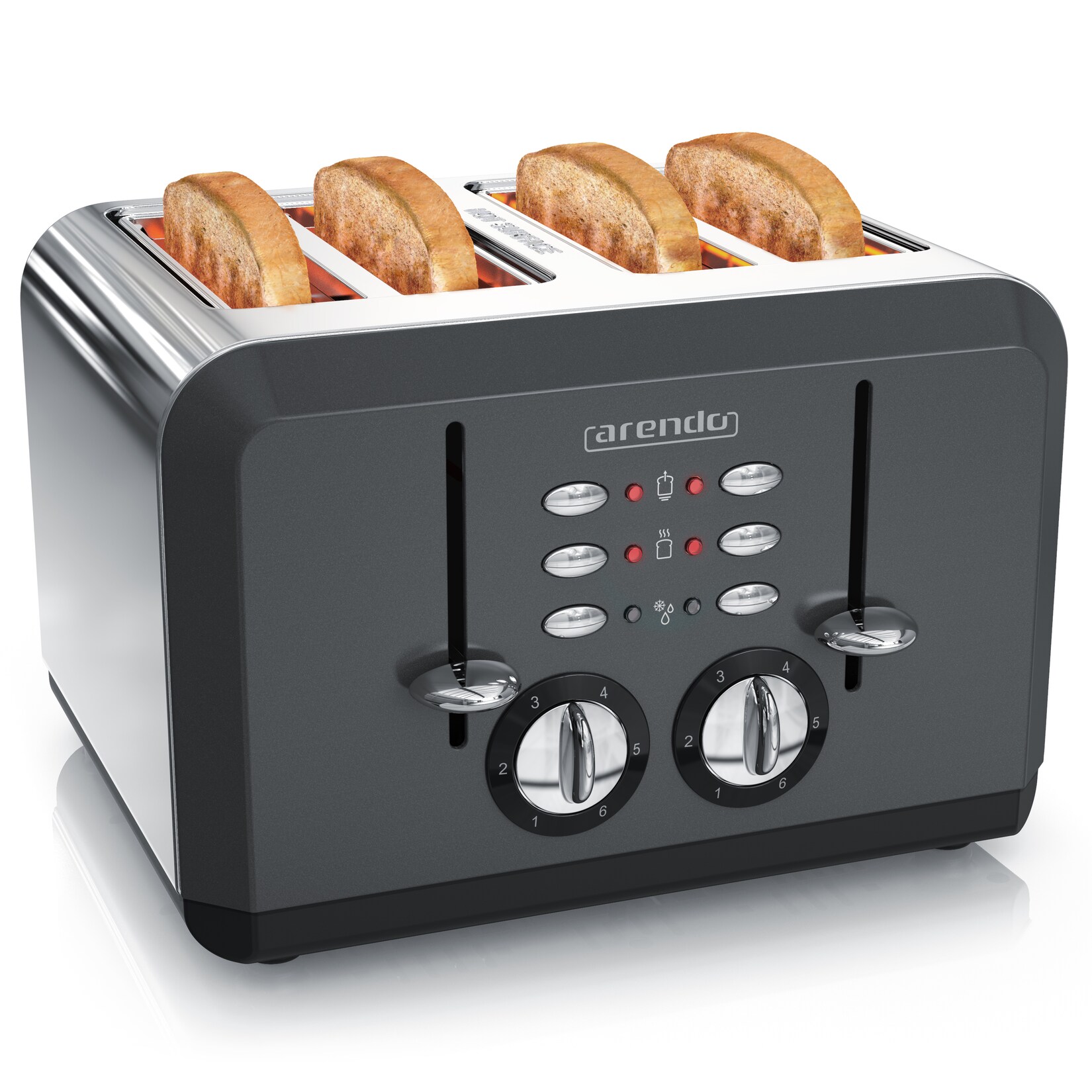 Toaster für 4 Scheiben, 1630 W, Automatik, Edelstahl, Wärmeisolierendes Doppelwandgehäuse, grau
