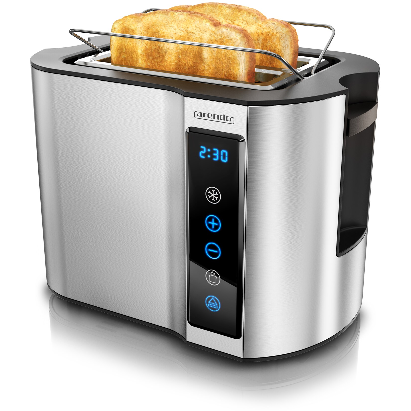 - Toaster 2 Scheiben Edelstahl Touchpanel - 800 W - Doppelwandgehäuse - Integrierter Brötchenaufsatz - 7 Bräunungsgrade