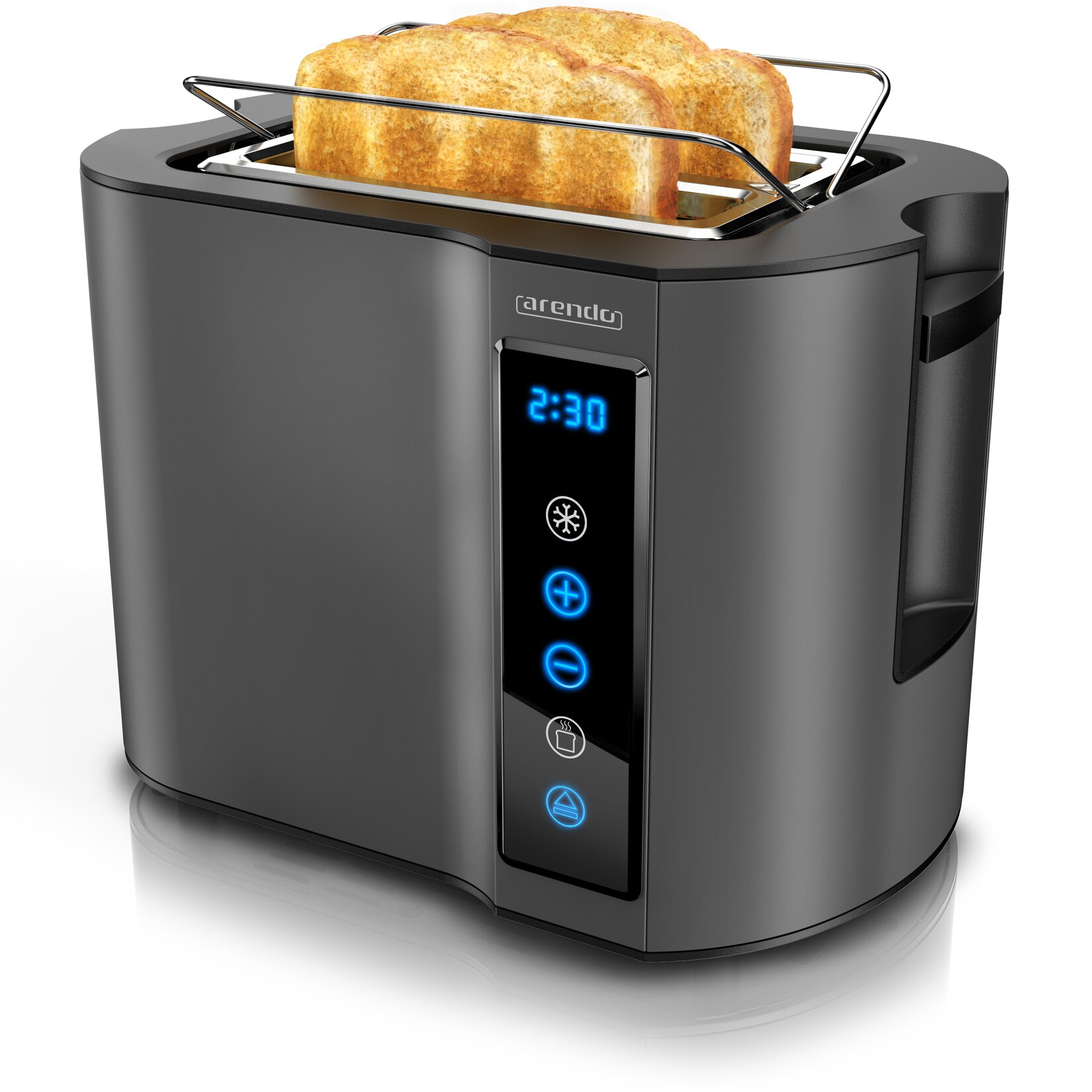 Toaster Kurzschlitz, Brötchenaufsatz, Wärmeisoliertes Gehäuse, Display, Touch