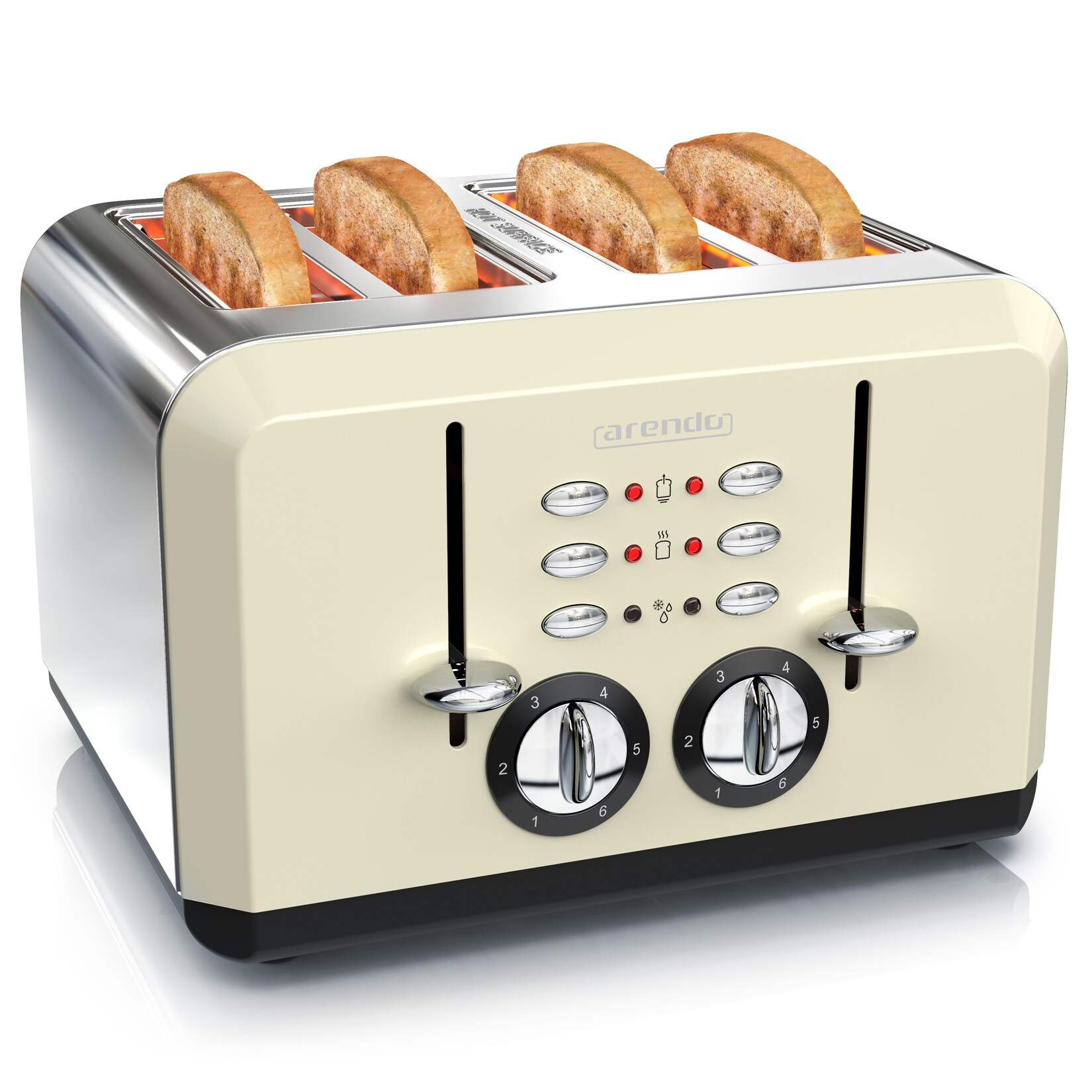Toaster für 4 Scheiben, 1630 W, Automatik, Edelstahl, Wärmeisolierendes Doppelwandgehäuse, beige