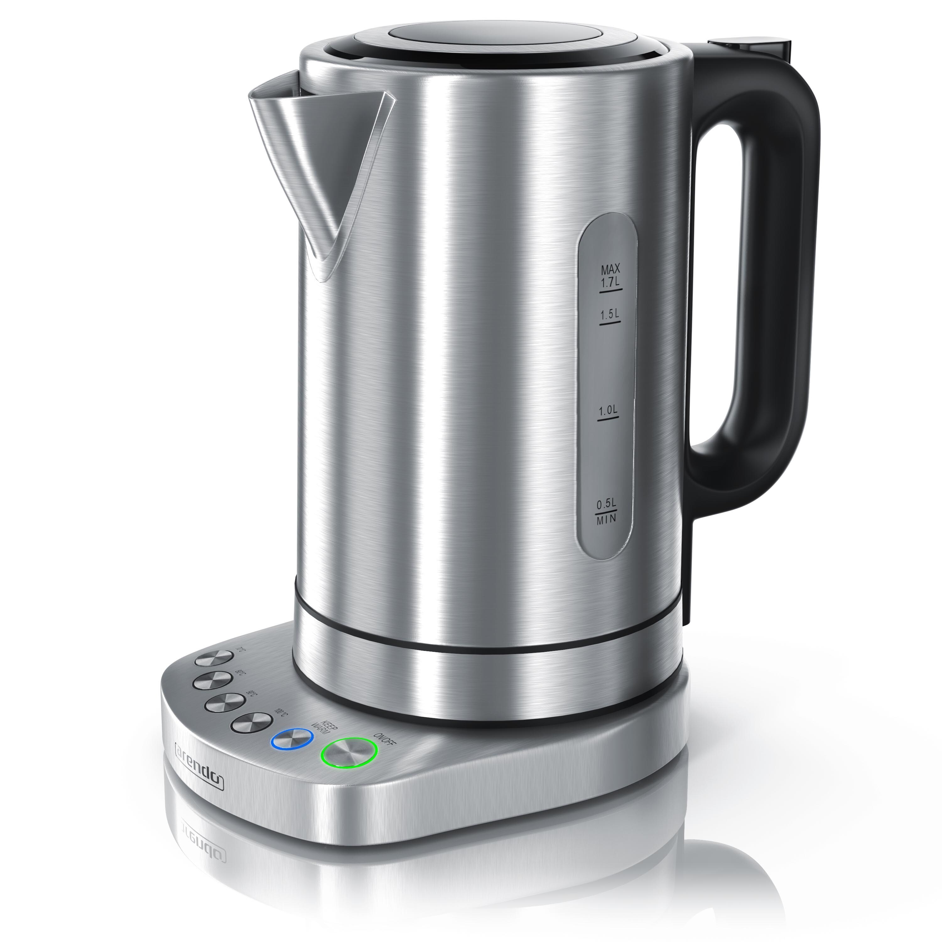 Arendo Wasserkocher 1,7 l, 3000 W, Edelstahl, Schnellkoch, einstellbare Temperatur, Warmhaltefunktion - Bild 1