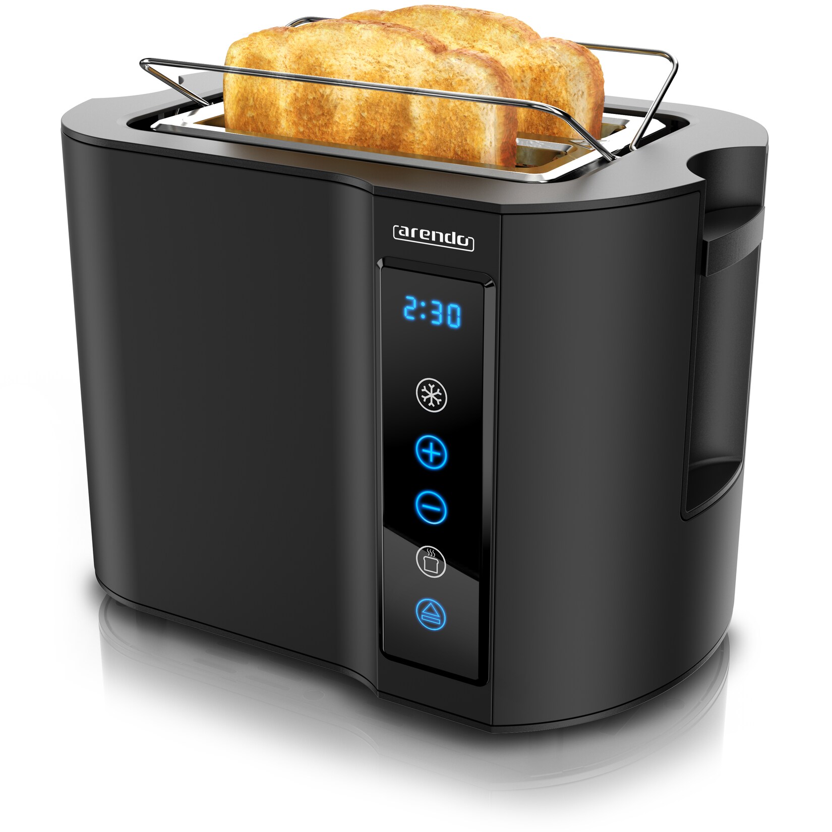 Toaster Kurzschlitz, Brötchenaufsatz, Wärmeisoliertes Gehäuse, Display, Touch