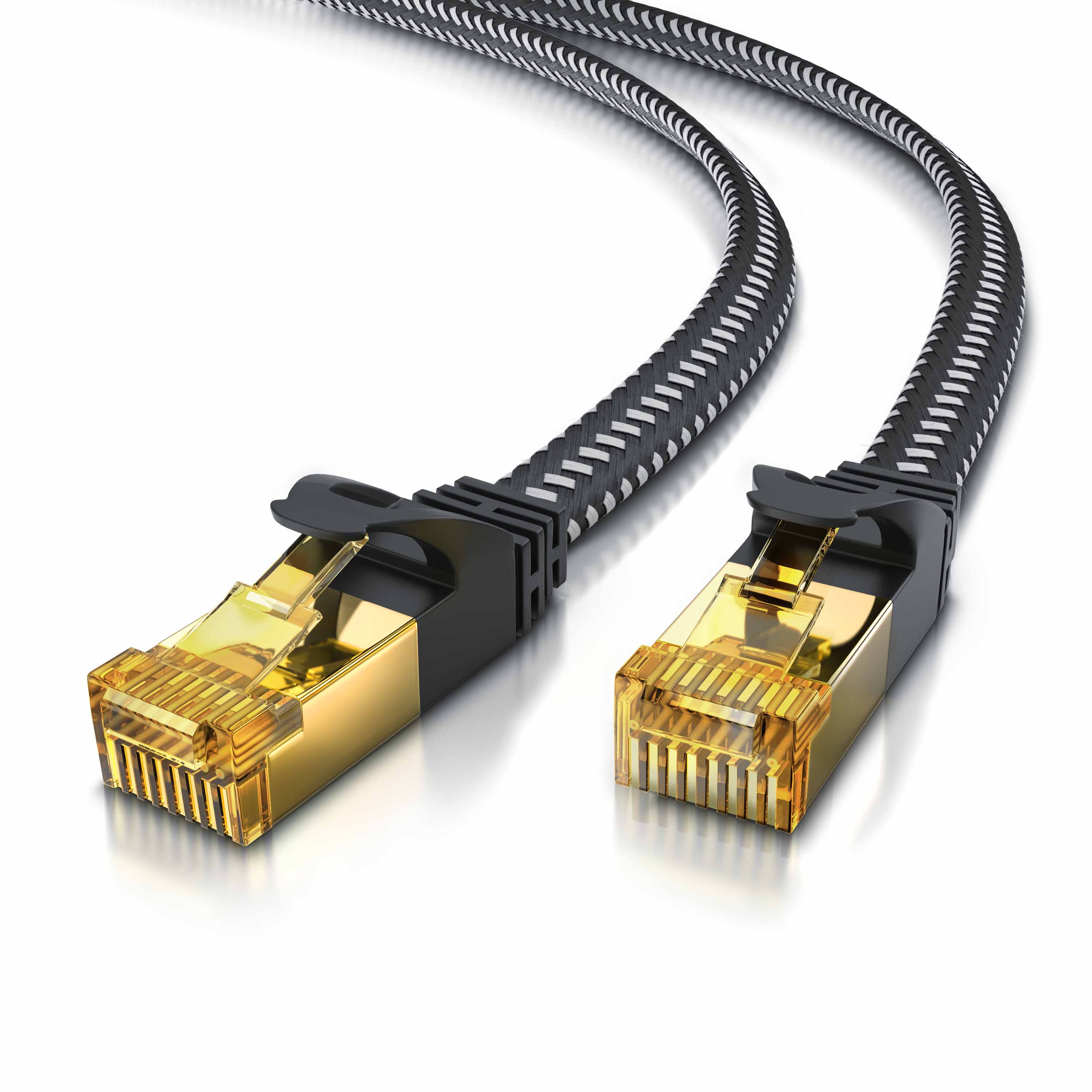 Primewire Flachbandpatchkabel CAT 7 mit Baumwollummantelung - Gigabit Ethernet LAN Kabel - 10 Gbit/s - U/FTP PIMF Schirmung - Netzwerkkabel - 25m - Bild 1