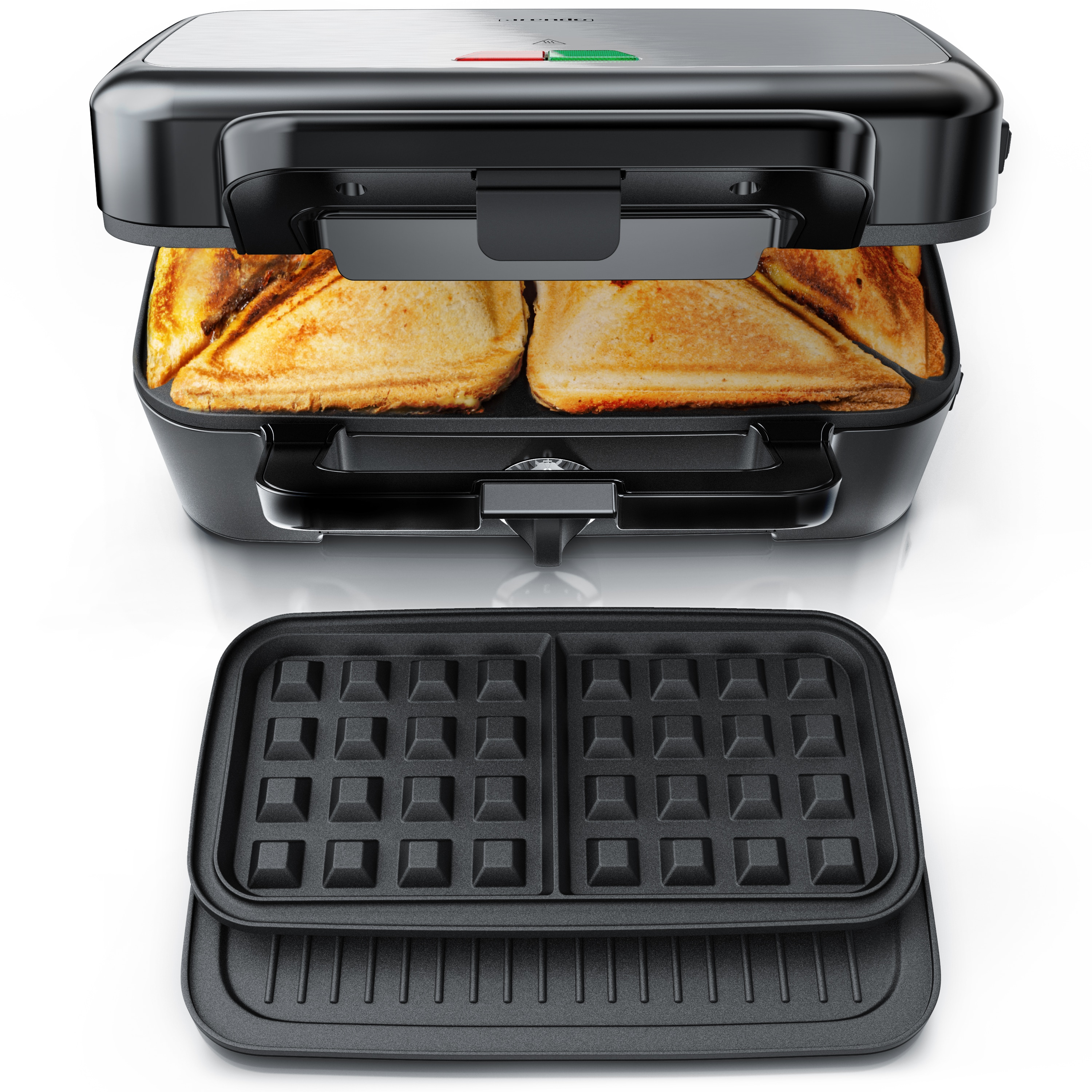 Arendo Sandwichmaker Waffeleisen Kontaktgrill mit abnehmbaren Platten - mit Antihaftbeschichtung - sp&uuml;lmaschinentauglich - BPA frei - Bild 1