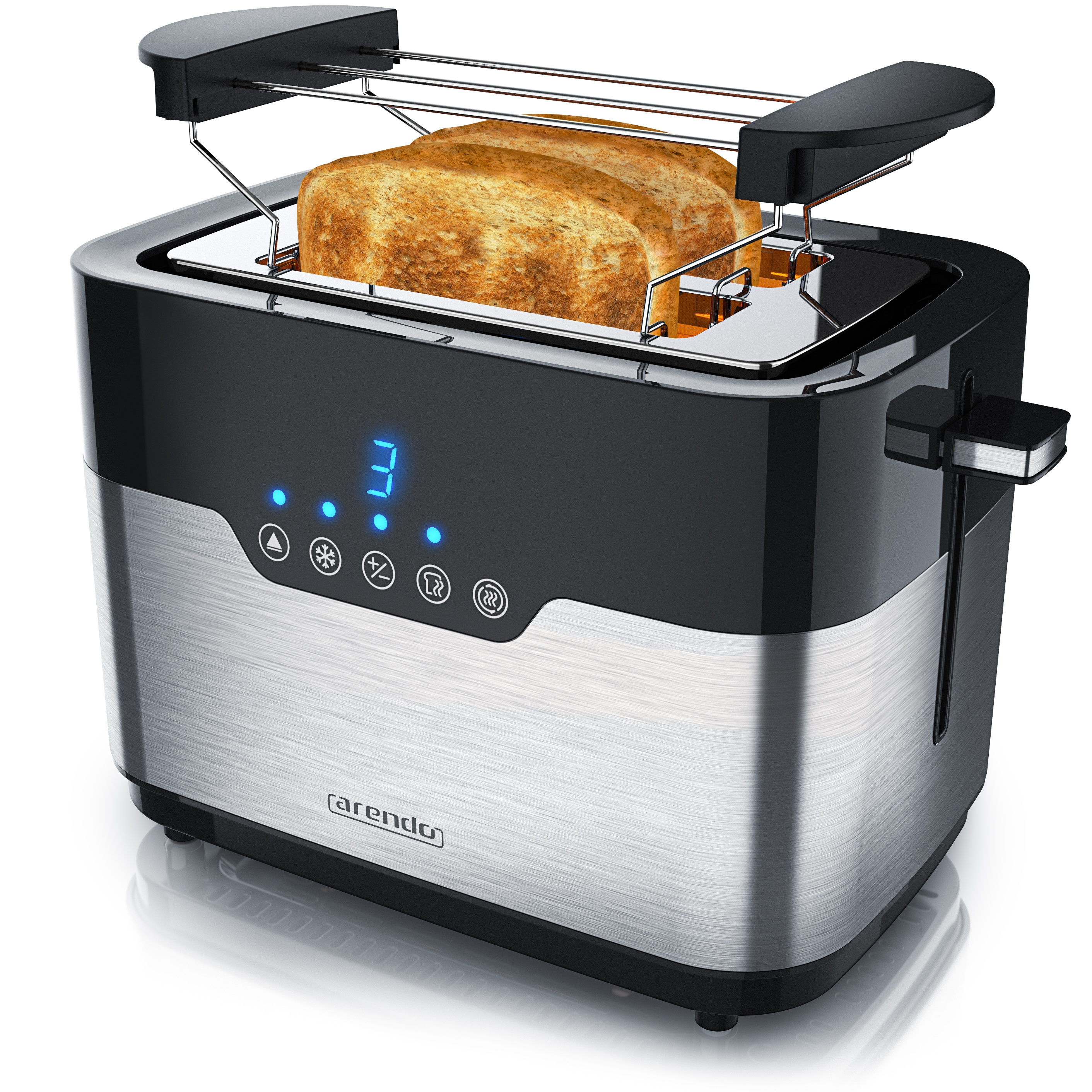 Arendo 2-Scheiben Toaster MORGEN Edelstahl, 920 W, mit extra breiten Schlitzen, Touchpanel mit LED-Anzeige, Schwarz/Silber - Bild 1