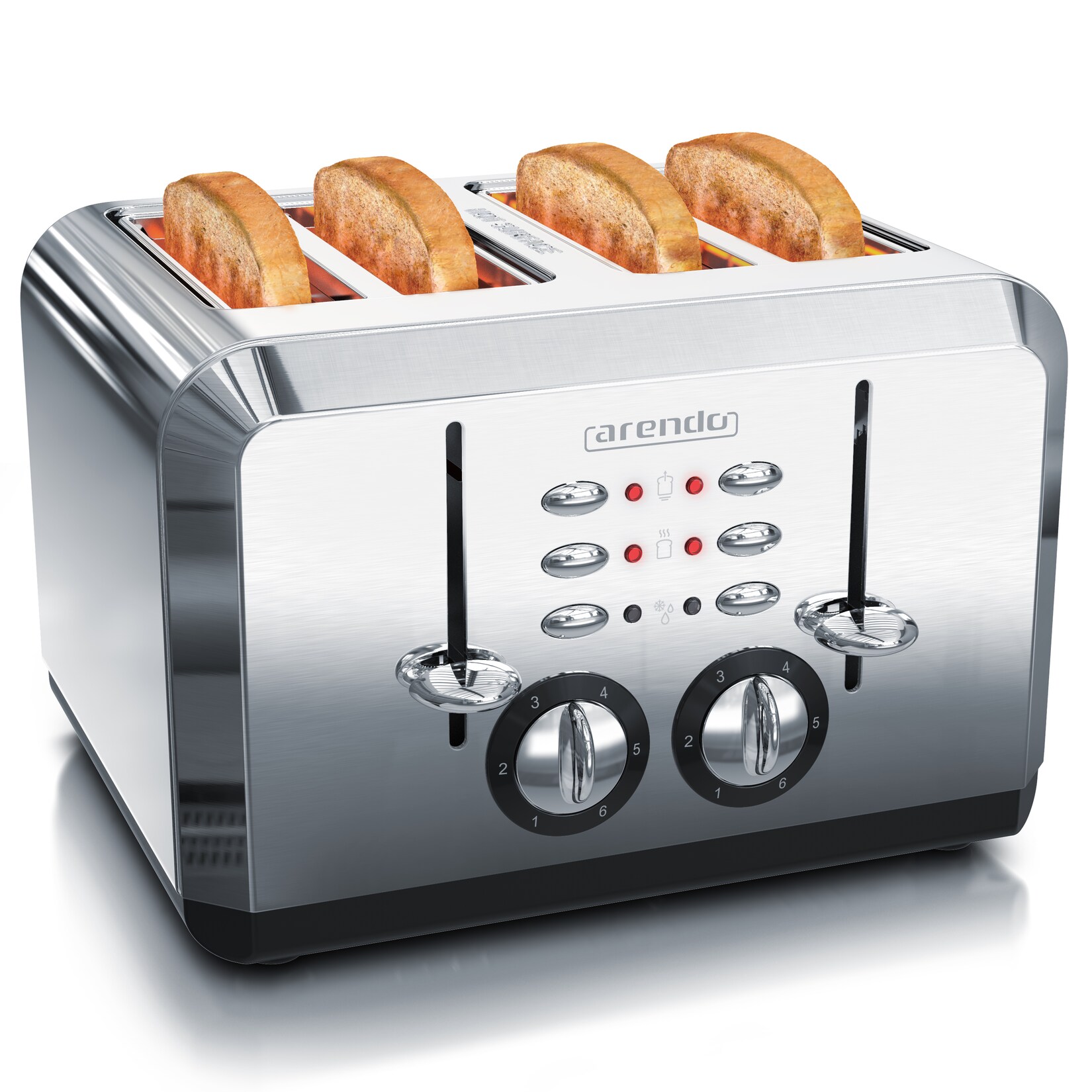 Arendo Toaster für 4 Scheiben, 1630 W, Automatik, Edelstahl, Wärmeisolierendes Doppelwandgehäuse, silber | 04062861008423
