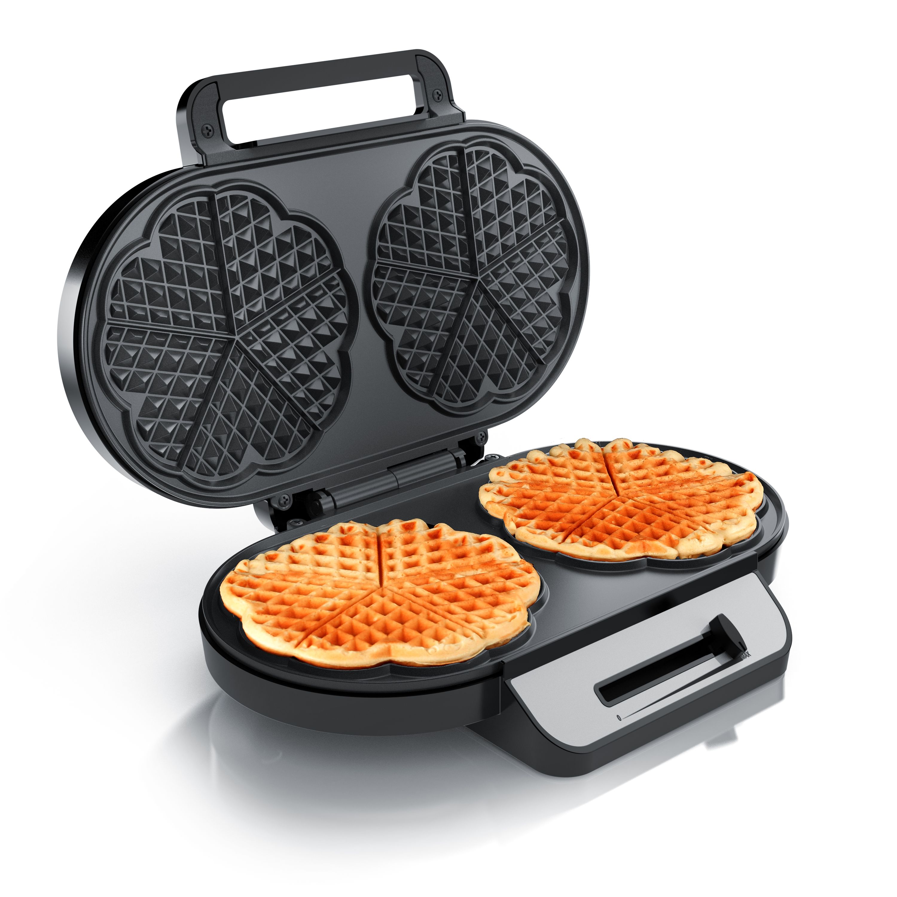 Arendo Waffeleisen 1200 Watt - Waffelautomat - 2 Waffeln &agrave; 14 cm- Antihaftbeschichtung - Herzwaffeln - Bild 1