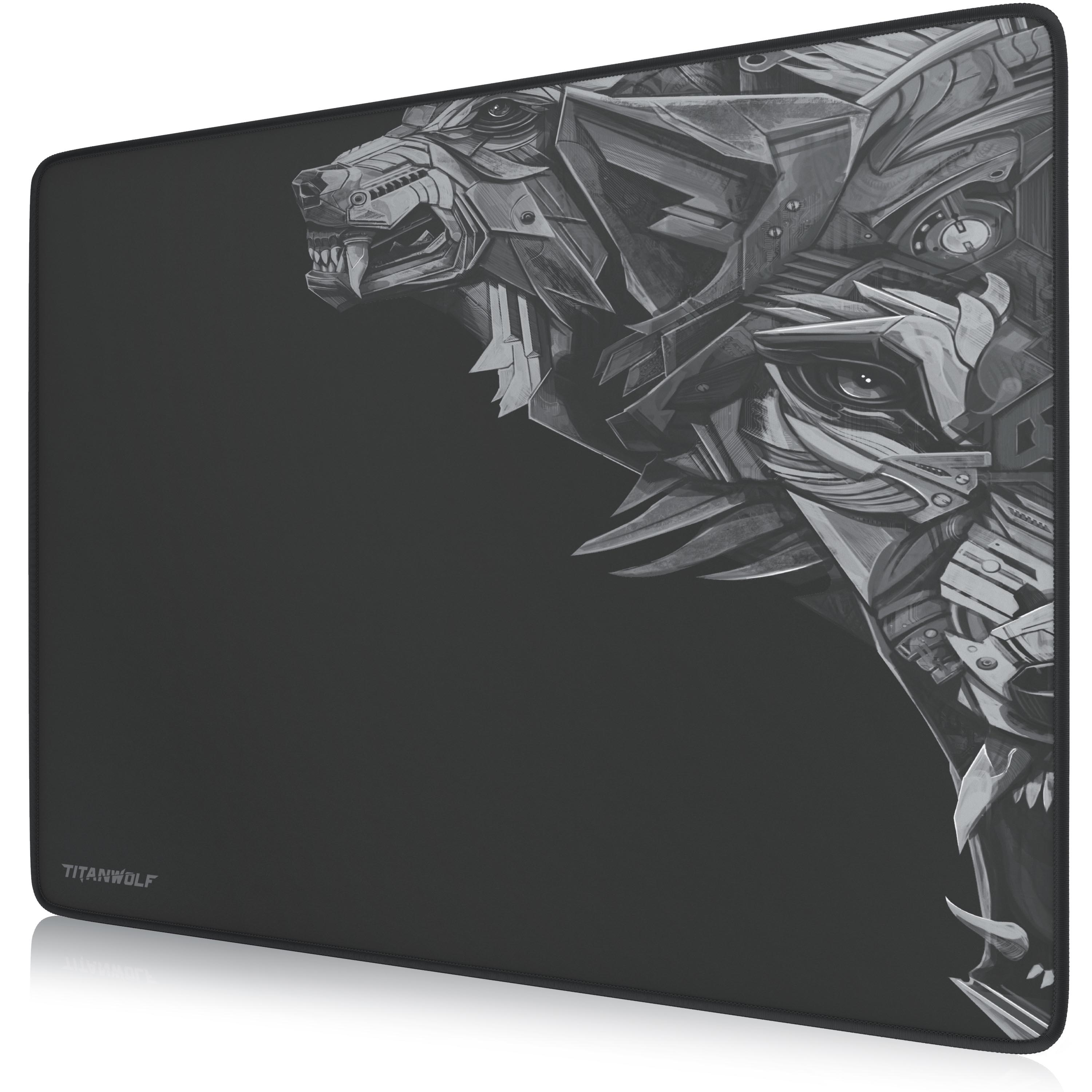 Titanwolf Gaming Mauspad XL, 440 x 350mm Mousepad mit Stoffoberfl&auml;che, Gummierte R&uuml;ckseite, Wolfsmotiv rechts - Bild 1
