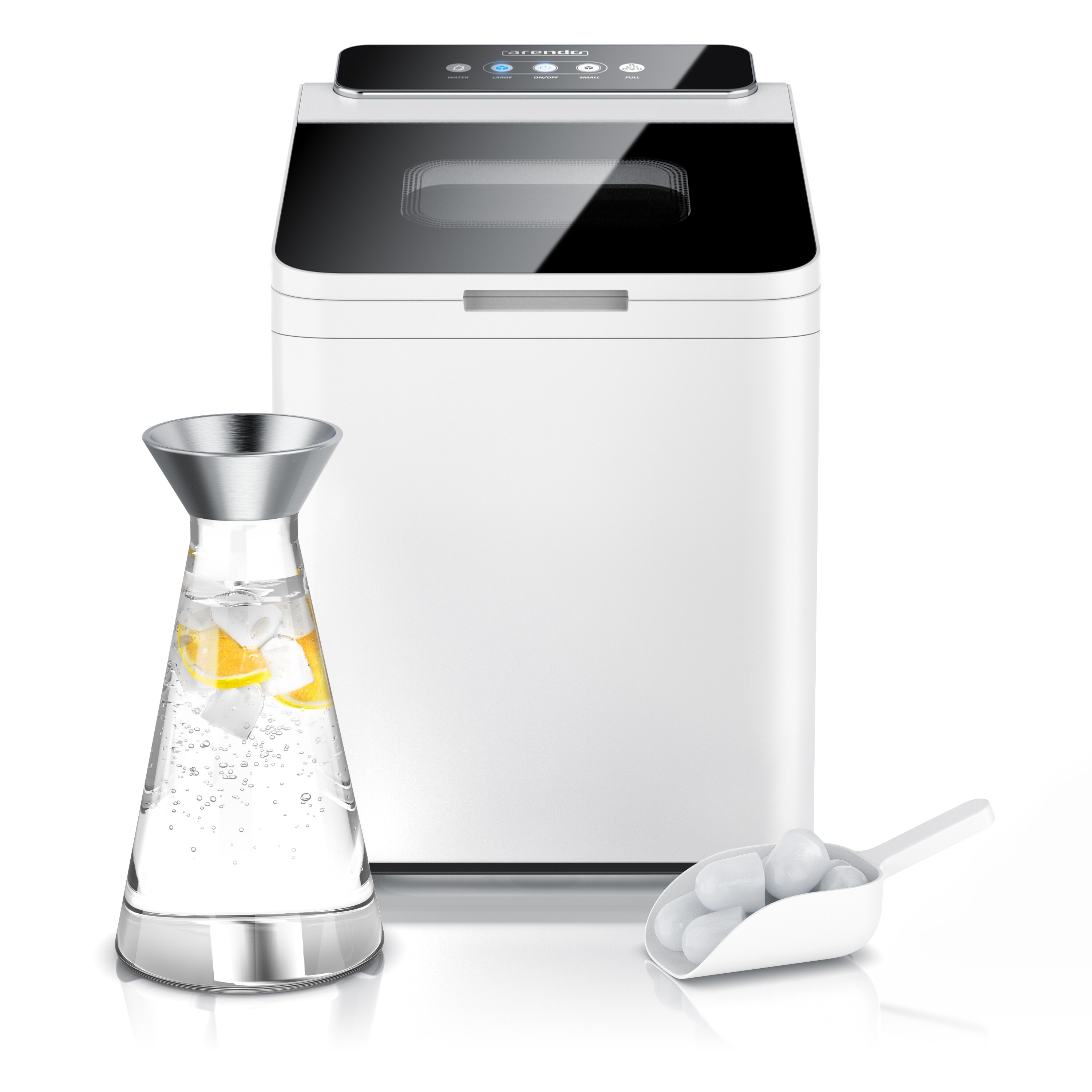 Arendo Eisw&uuml;rfelmaschine Edelstahl, 1,4 Liter Wassertank, Eisw&uuml;rfelbereiter, 13 - 14 kg in 24 h, Ice Cube Maker mit Sichtfenster & Status LEDs, Wei&szlig; - Bild 1