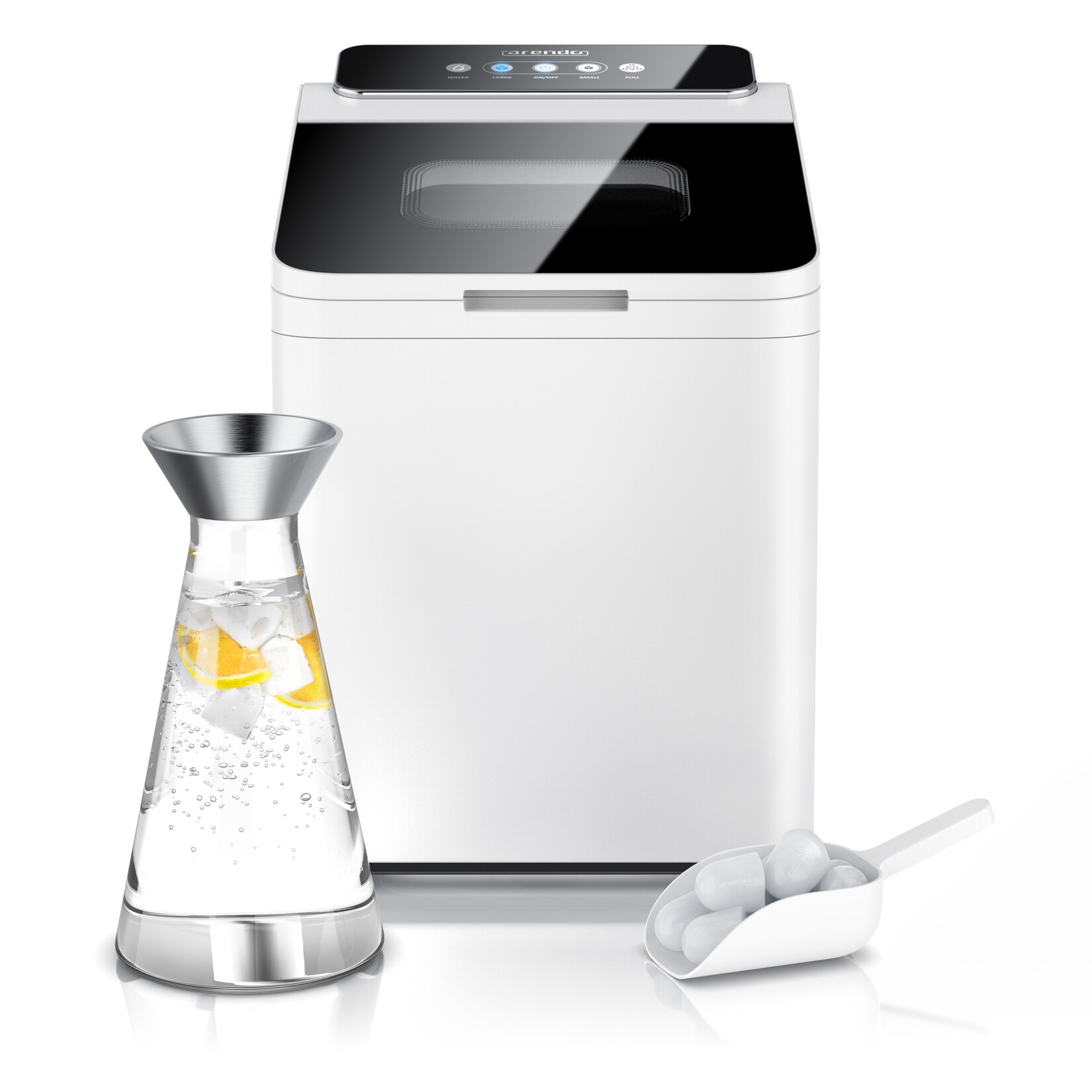 Arendo Eiswürfelmaschine Edelstahl, 1,4 Liter Wassertank, Eiswürfelbereiter, 13 – 14 kg in 24 h, Ice Cube Maker mit Sichtfenster & Status LEDs, Weiß | 04062861804612