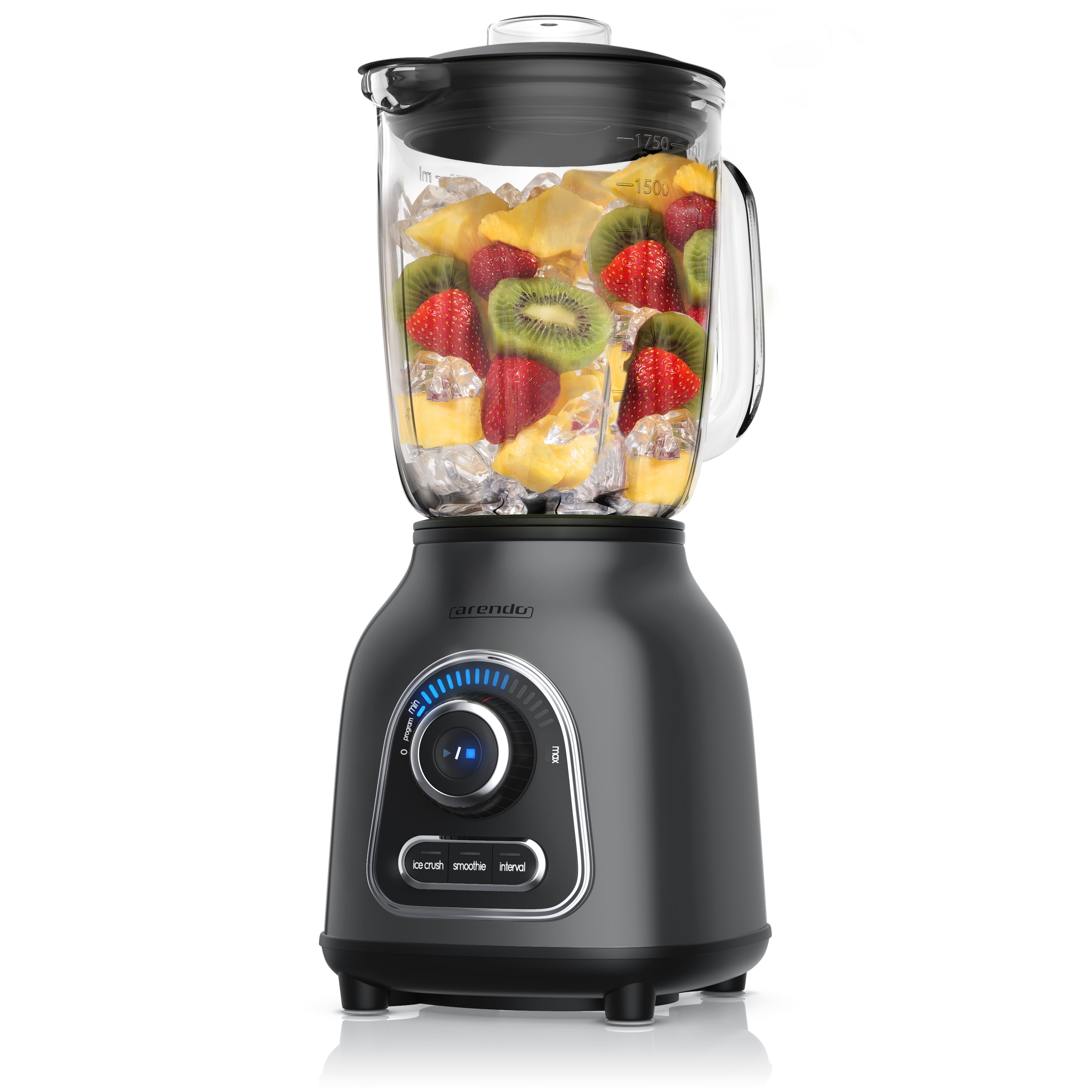 Arendo Standmixer, 1,75L Glasbeh&auml;lter Edelstahl, 1400W, Glas Smoothie Maker / Mixer Ice Crush Funktion Milchshaker, Grau/Schwarz - Bild 1