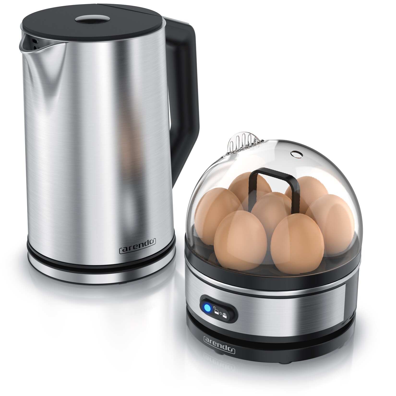 2-teiliges Frühstücksset, 7er Eierkocher SEVENCOOK, Edelstahl Wasserkocher , Silber