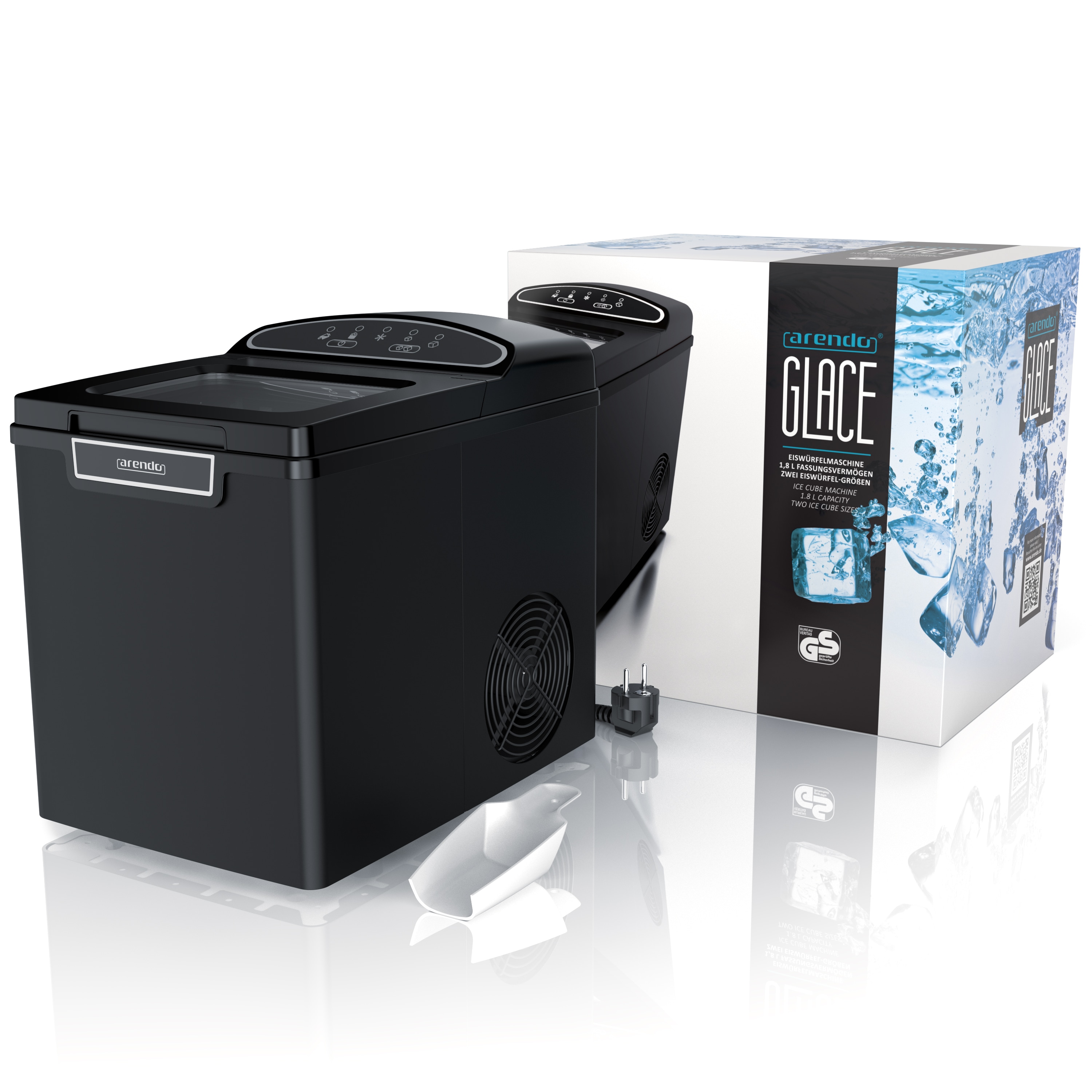 Arendo Eiswürfelmaschine elektrisch, 12-15 kg in 24 h, 1,8 Liter Eiswürfelbereiter, Eiswürfel in 7,5