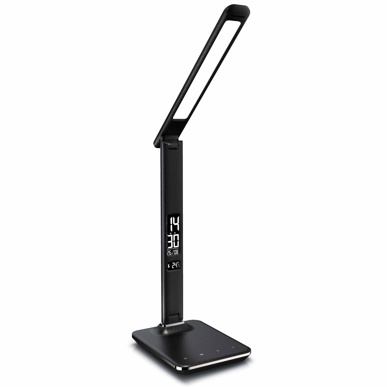Brandson dimmbare LED Schreibtischlampe in Lederoptik Temperatur-, Alarm- & Kalenderfunktion | 04061474009117
