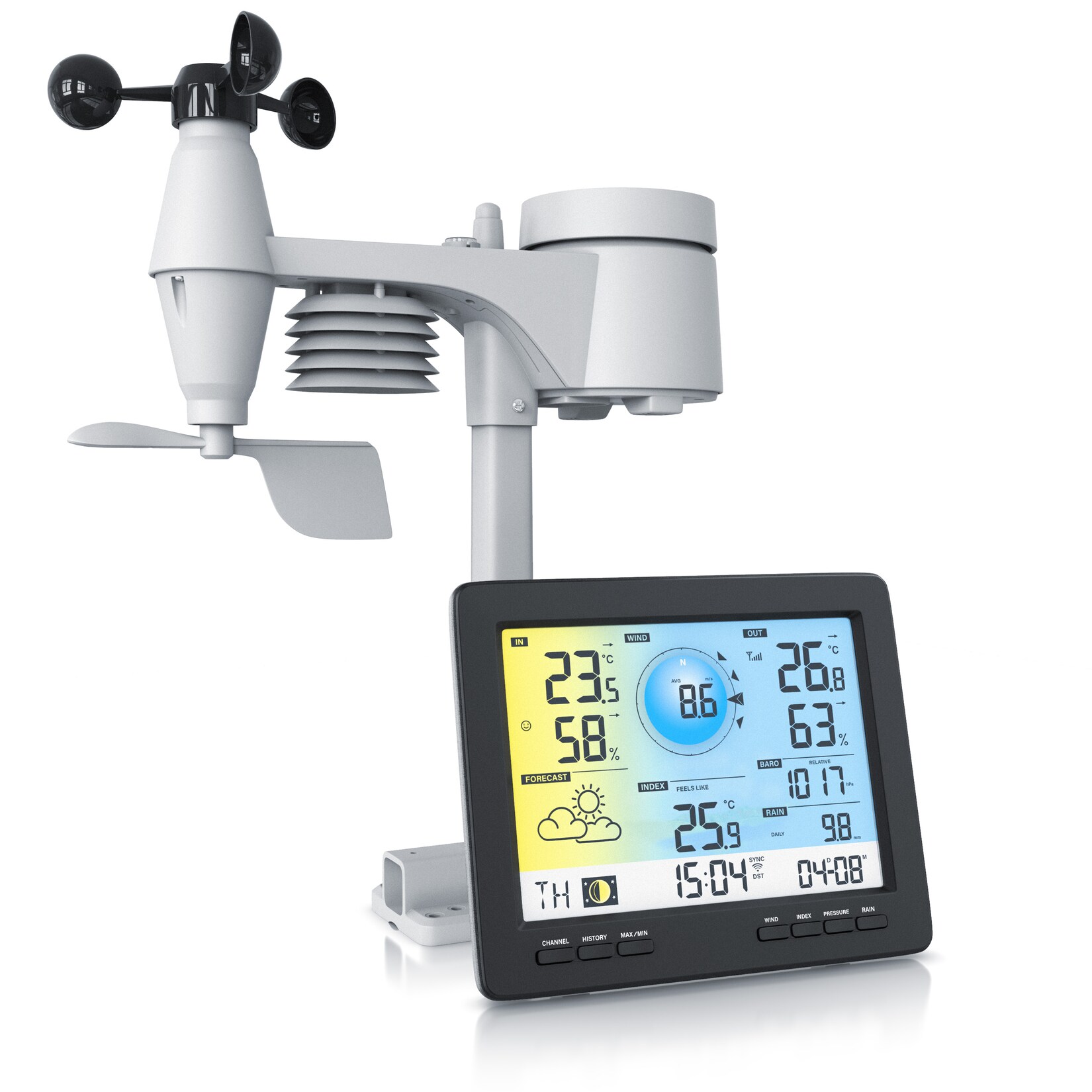 Brandson Wetterstation mit Außensensor, Profi Funkwetterstation mit Außen Messstation, Wetterdaten per App