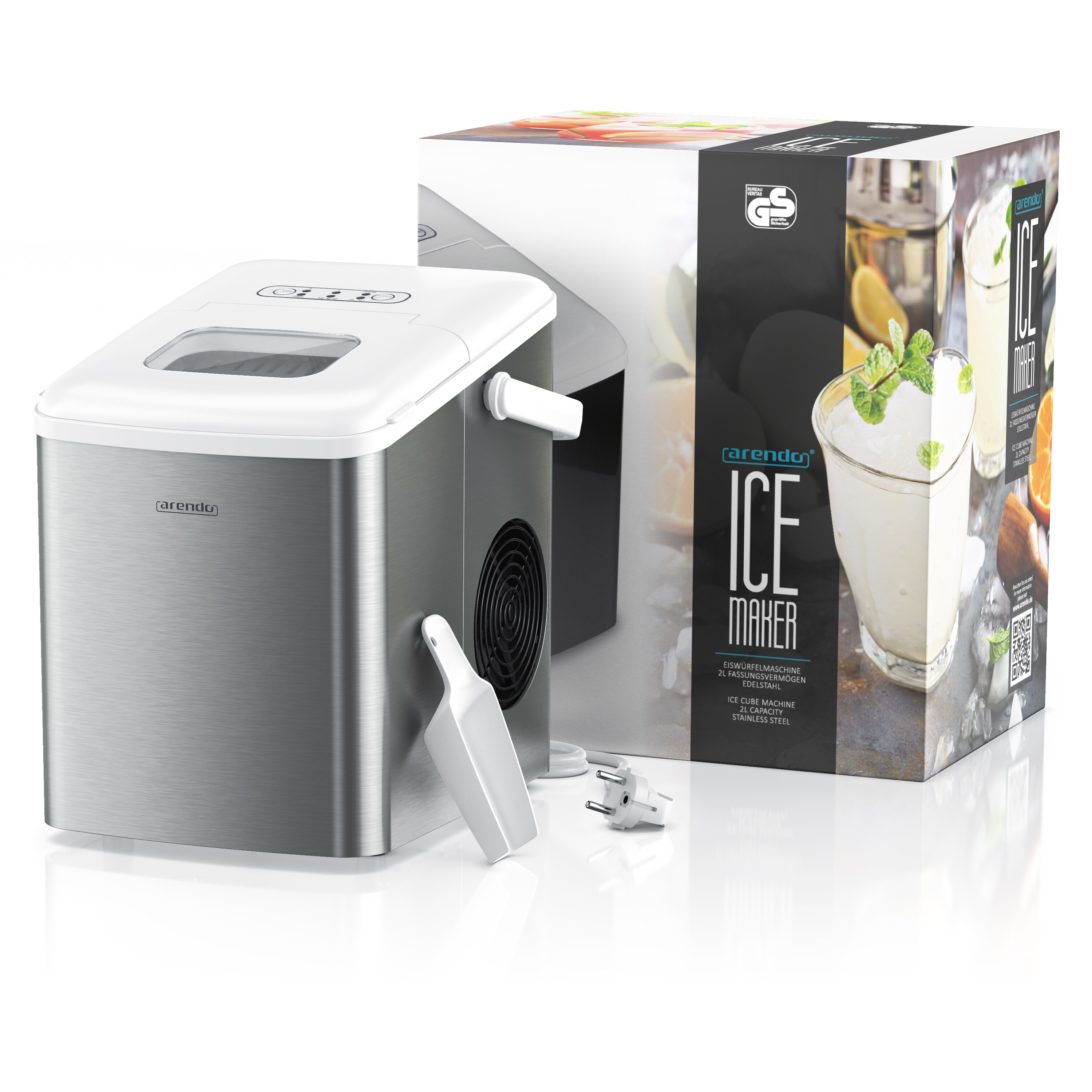 Arendo Eiswürfelmaschine 120 Watt mit 1,5 Liter Wassertank Eiswürfelbereiter, Ice Cube Maker, Eiswürfel in 8 - 9 Minuten, 10