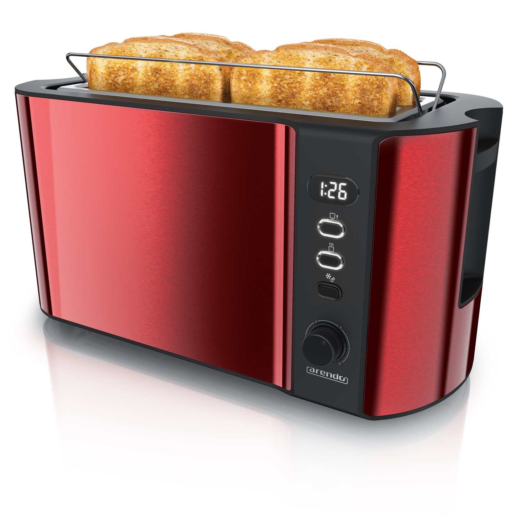 Toaster Langschlitz mit Display, Auftaufunktion, 1500W, integrierter Brötchenaufsatz, Rot