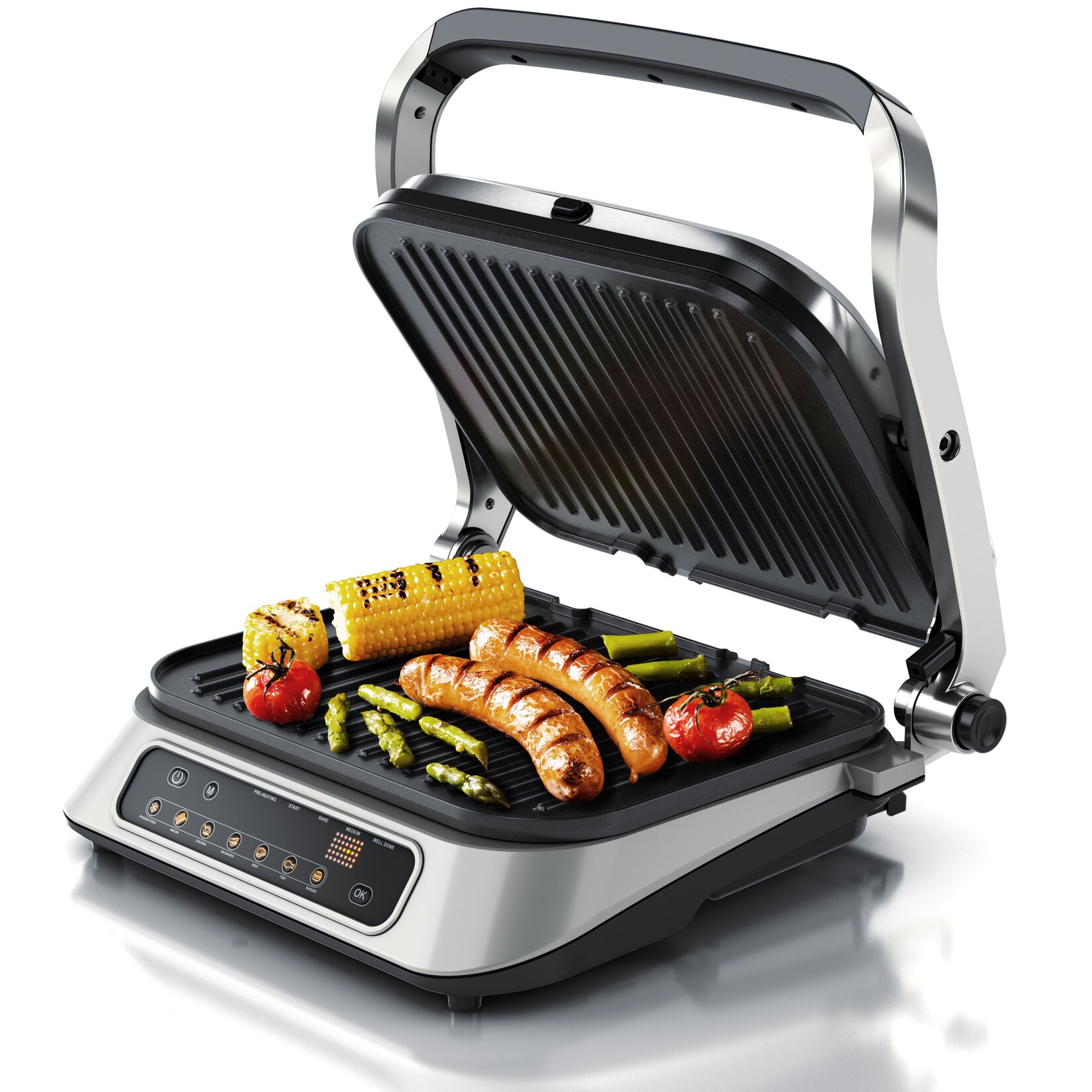 Kontaktgrill mit Digitalsteuerung - Tischgrill / Sandwichmaker / Panini Grill / Tischgrill - Abnehmbare & Antihaftbeschichtete Platten