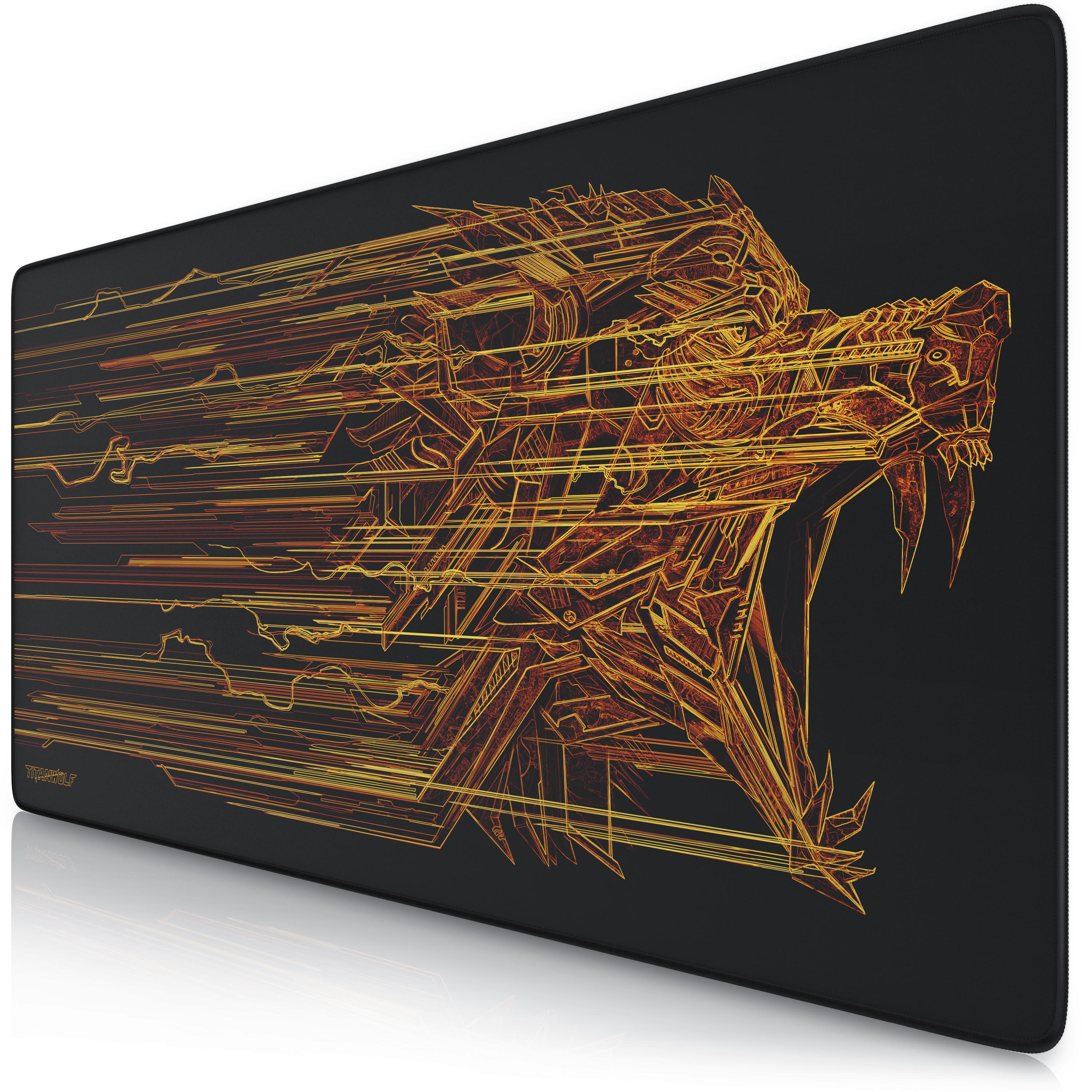 Titanwolf Gaming Mauspad XXL, glattes Stoffgewebe, Speed Mousepad 900 x 400mm gro&szlig;e Fl&auml;che, Wolfsmotiv orange - Bild 1
