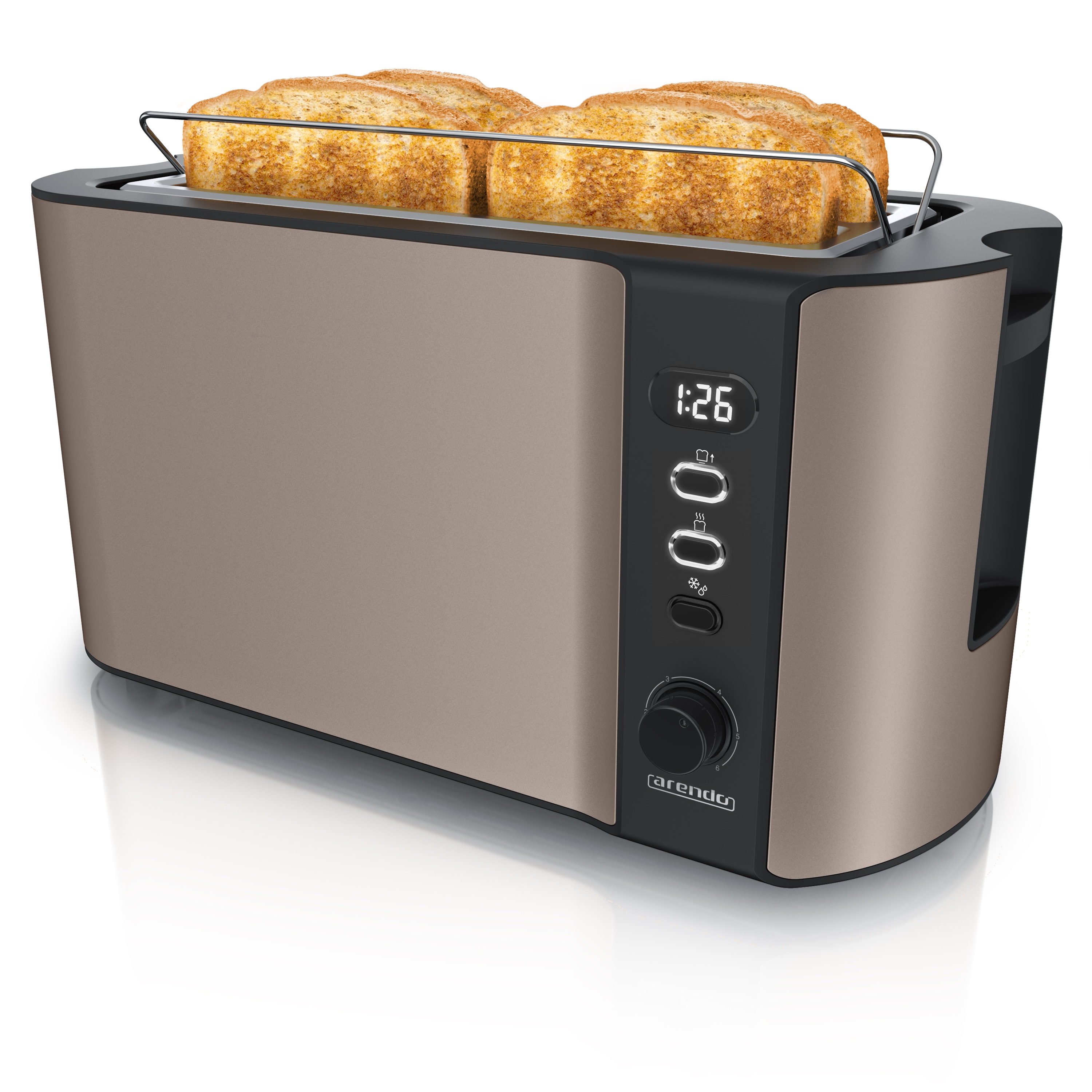 Arendo Toaster f&uuml;r 4 Scheiben, 1500W, Langschlitz, Br&ouml;tchenaufsatz, W&auml;rmeisoliert, Display, bronze - Bild 1