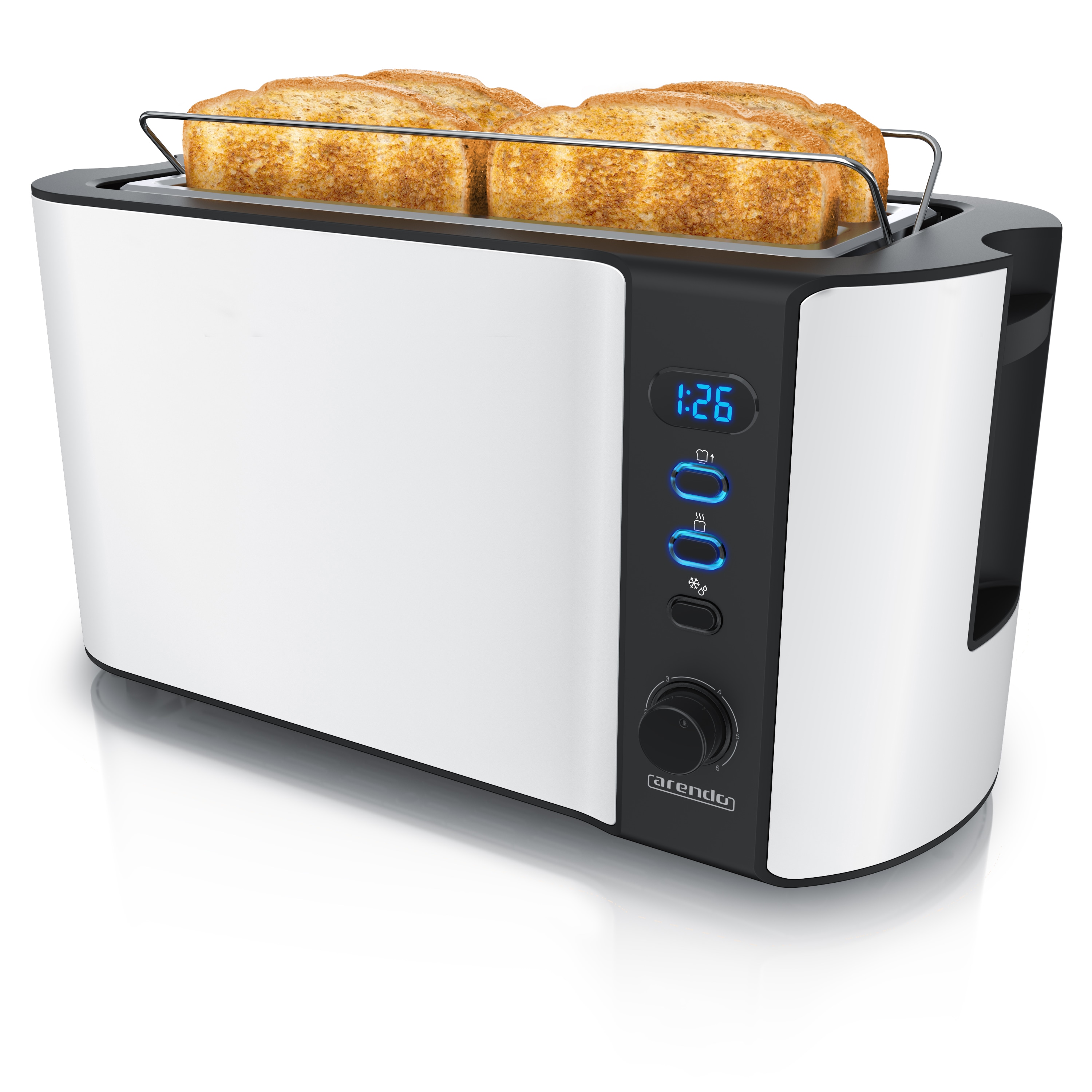 Arendo Automatik Langschlitz Toaster mit Br&ouml;tchenaufsatz, Familientoaster f&uuml;r 4 Scheiben, Display, Auftaufunktion, Wei&szlig; - Bild 1